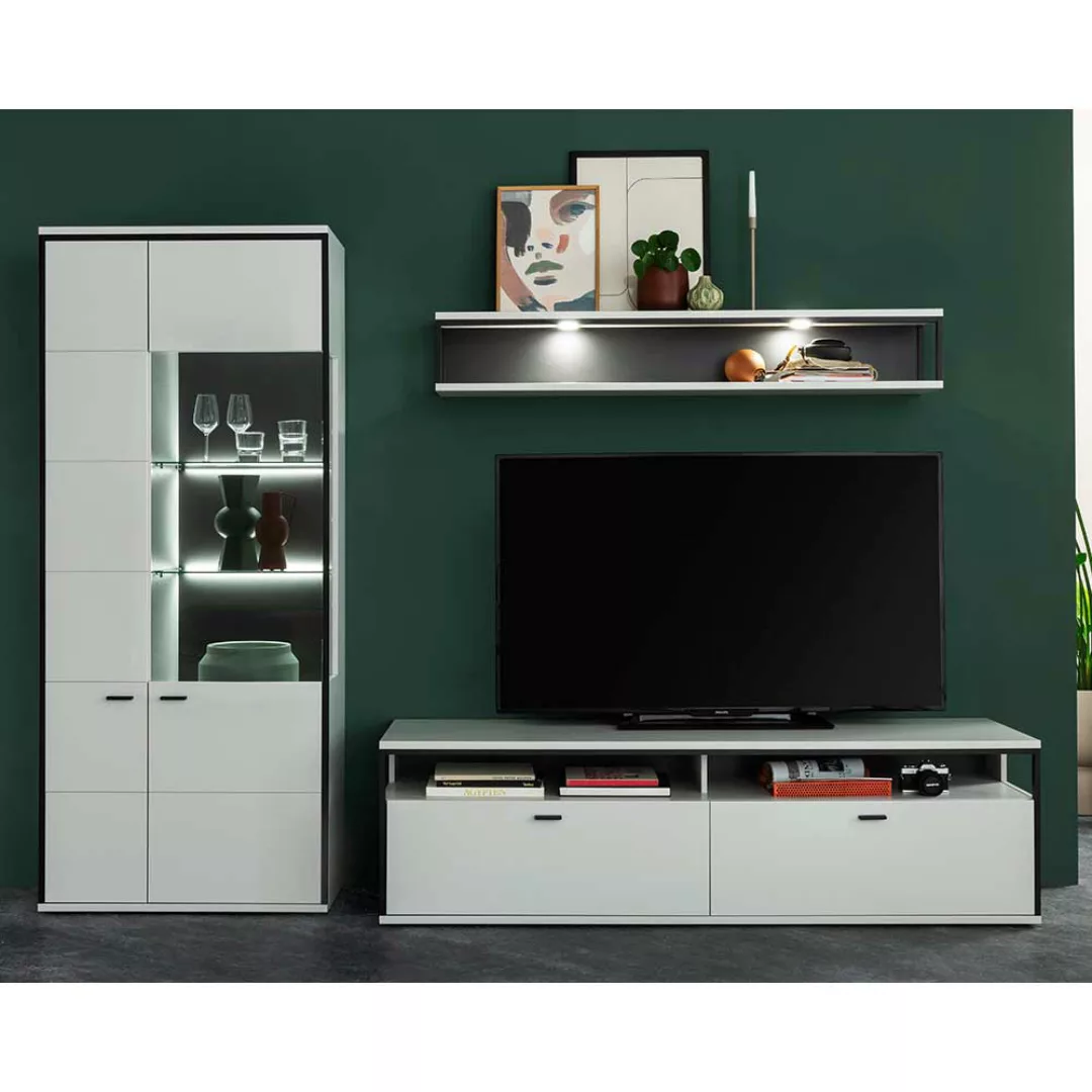 Weiße Design Wohnwand 199 cm hoch melaminbeschichtet (dreiteilig) günstig online kaufen