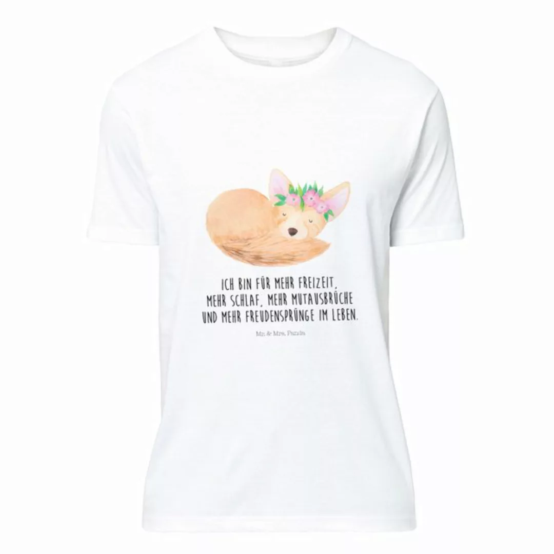 Mr. & Mrs. Panda T-Shirt Wüstenfuchs Blumenkranz - Weiß - Geschenk, Wildtie günstig online kaufen