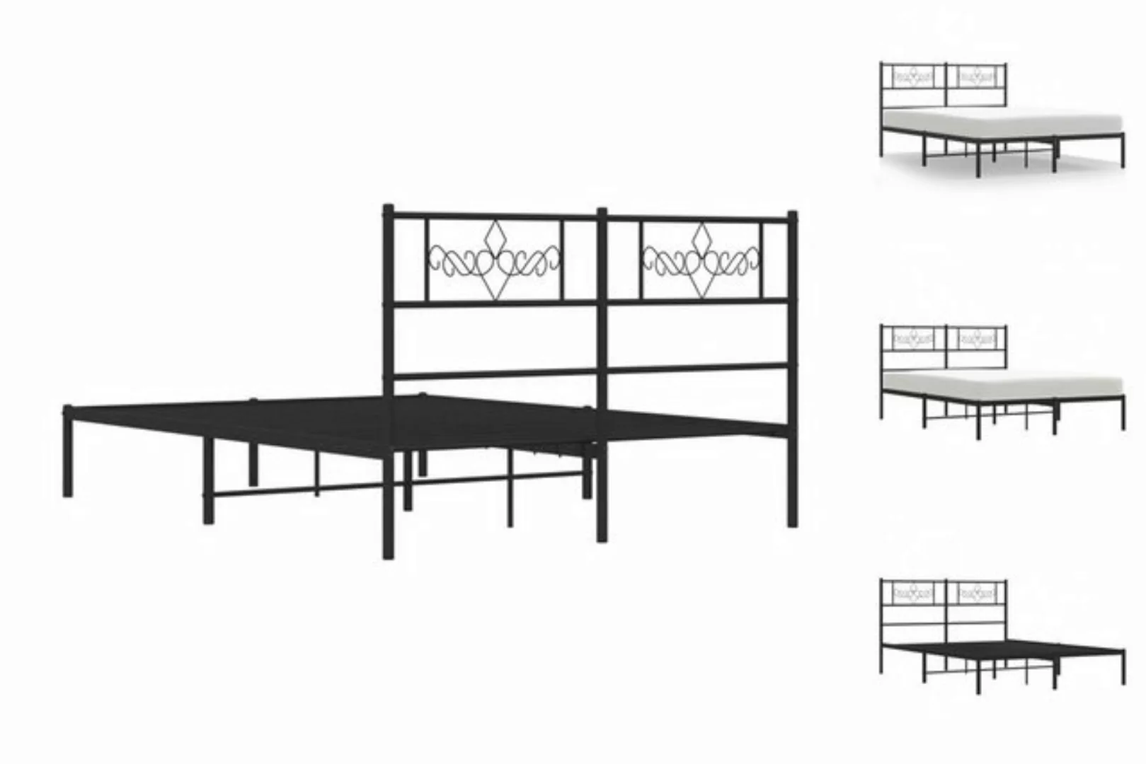 vidaXL Bettgestell Bettrahmen mit Kopfteil Metall Schwarz 140x190 cm Bett B günstig online kaufen