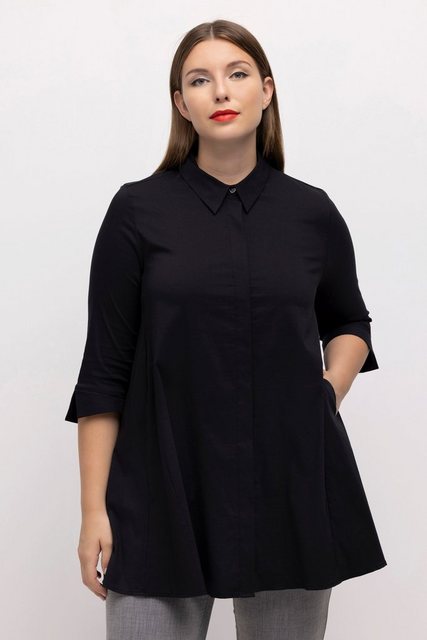 Ulla Popken Hemdbluse Bluse Godeteinsätze A-Linie Hemdkragen 3/4-Arm günstig online kaufen