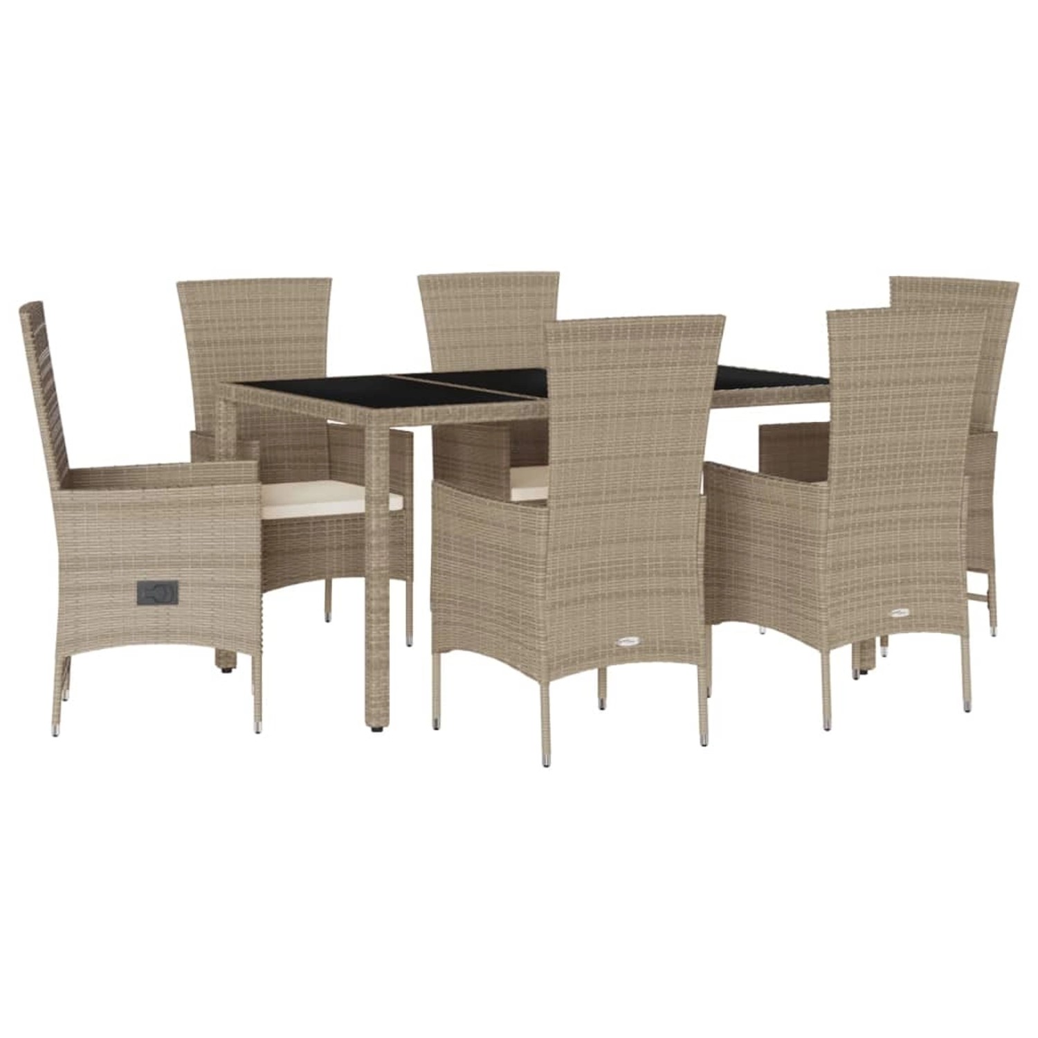 vidaXL 7-Tlg Garten-Essgruppe mit Kissen Beige Poly Rattan 3277577 günstig online kaufen