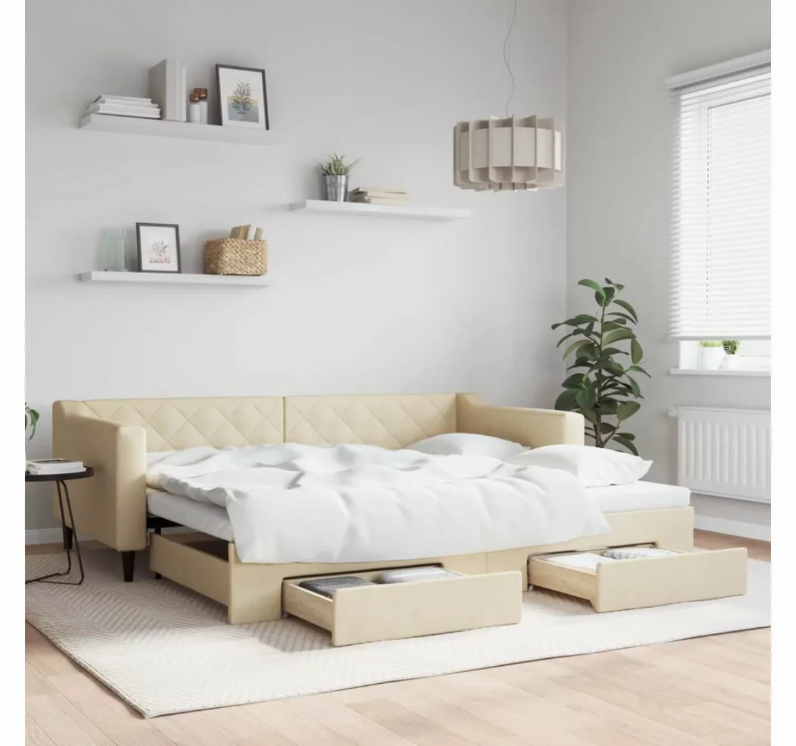 vidaXL Gästebett Gästebett Tagesbett Ausziehbar mit Schubladen Creme 90x200 günstig online kaufen