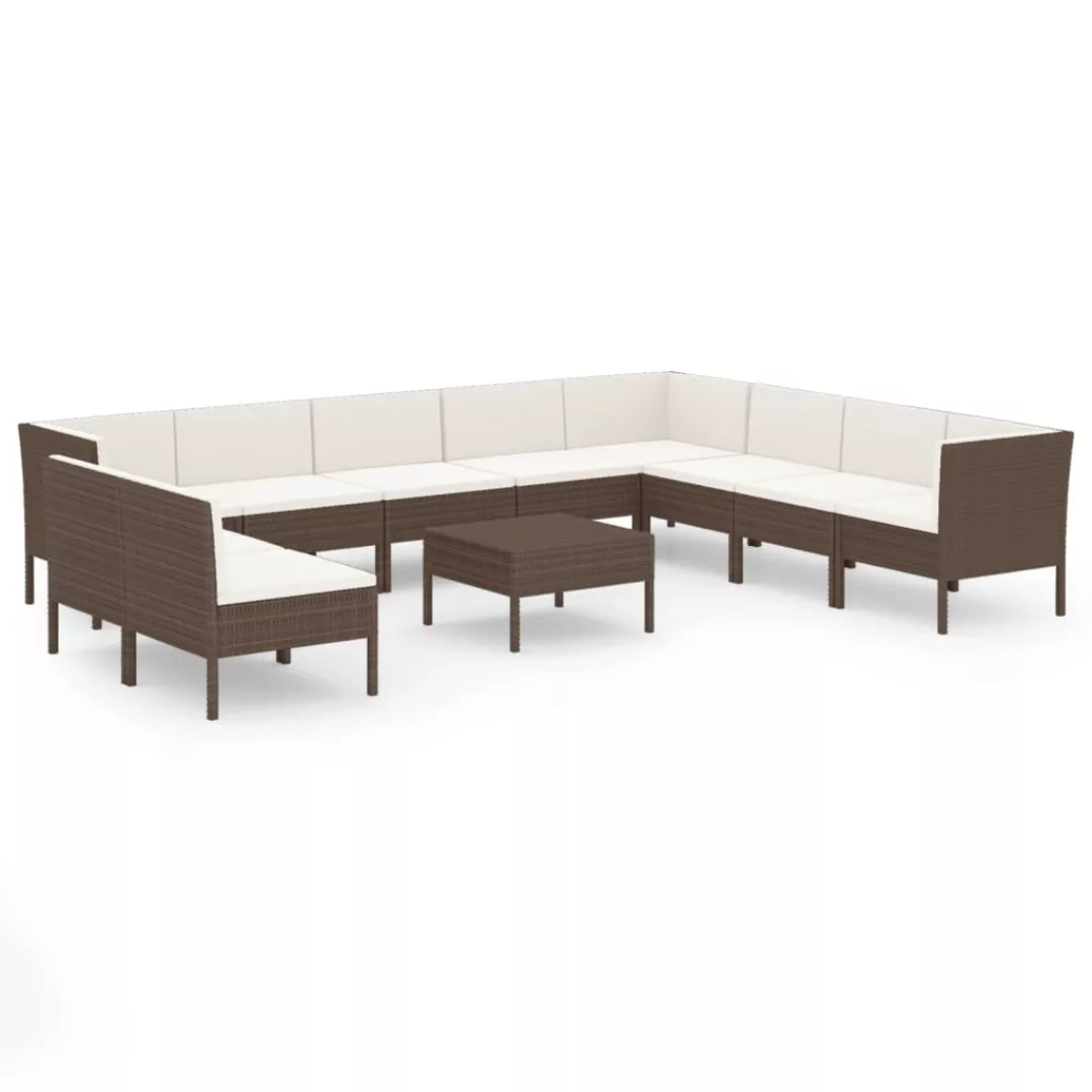 11-tlg. Garten-lounge-set Mit Auflagen Poly Rattan Braun günstig online kaufen