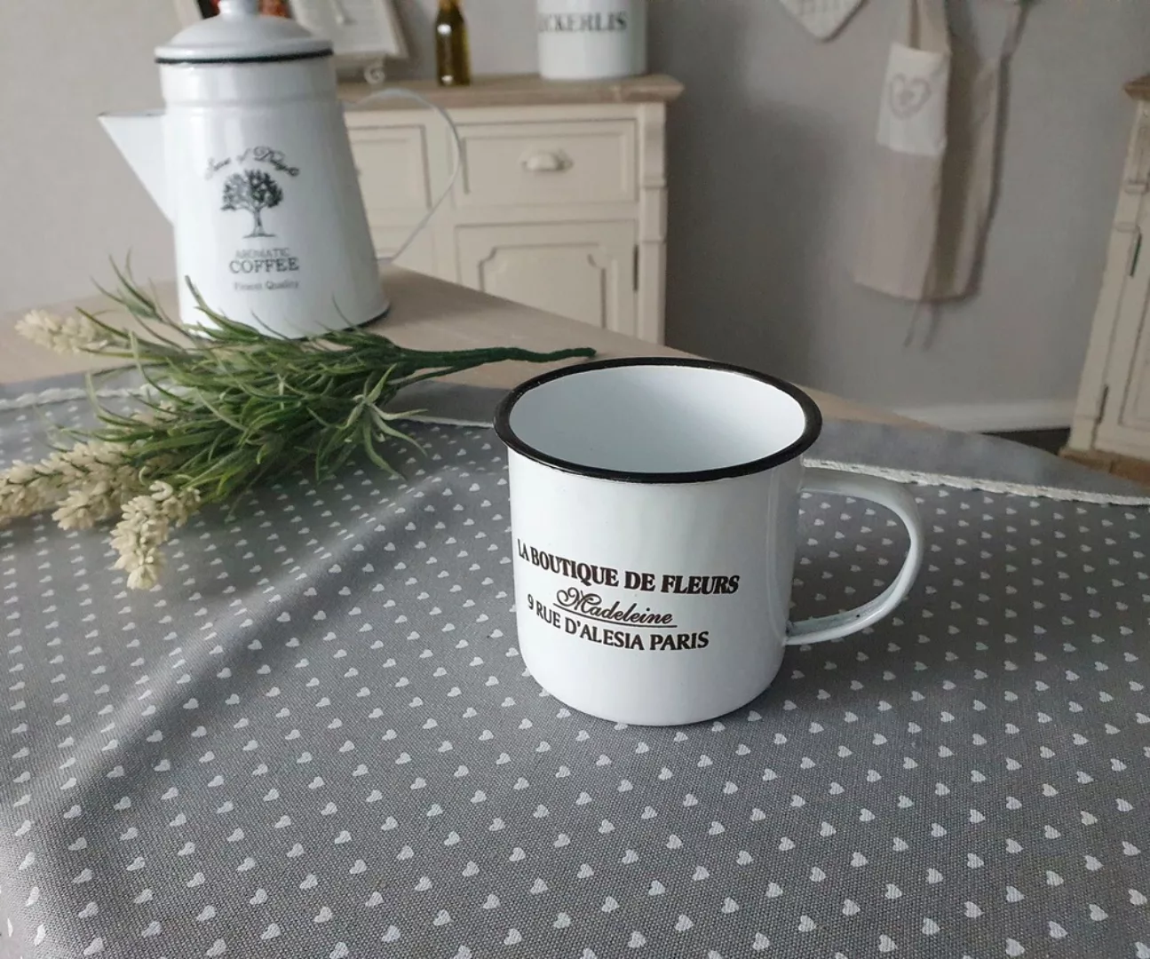 Ambiente Haus Tasse »Becher DE FLEUR aus Emaille in Antikweiß«, (1 tlg.) günstig online kaufen