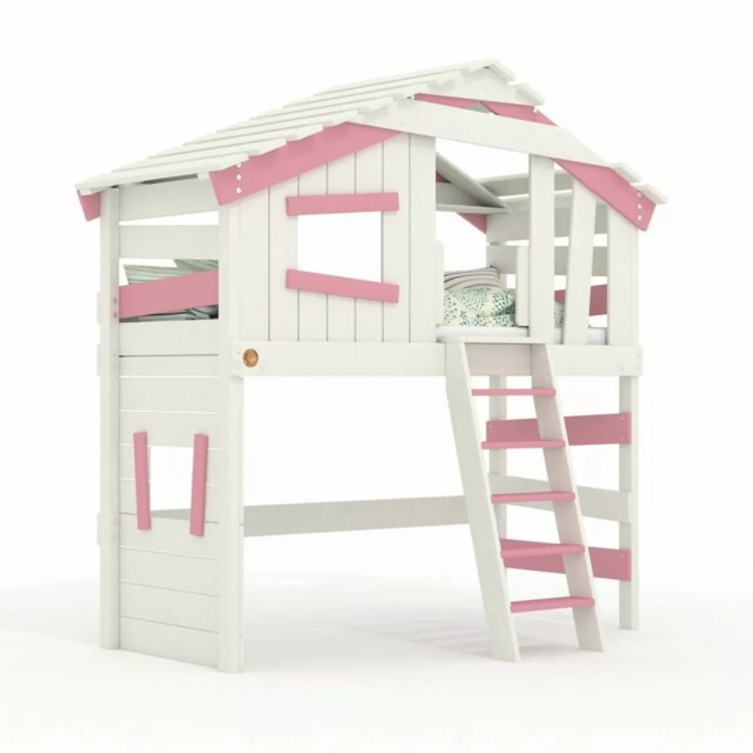 bibex Hochbett ALPIN CHALET Hochbett, Kinderbett, Doppelbett - Rosa/Weiss günstig online kaufen