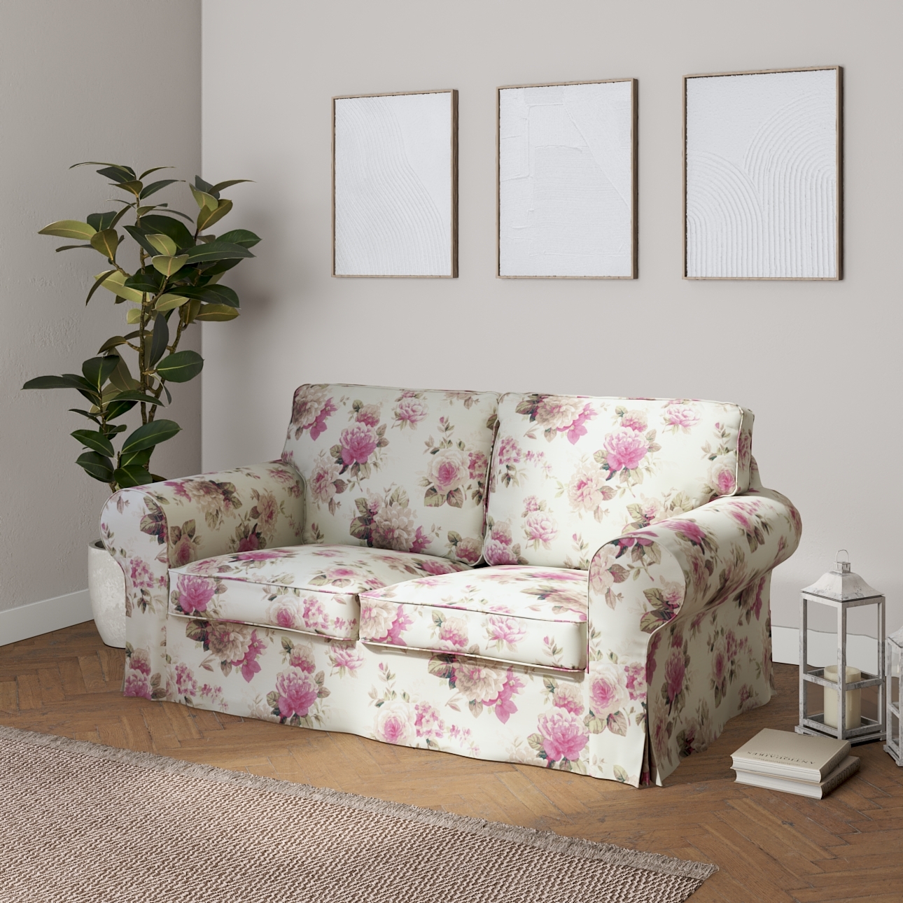 Bezug für Ektorp 2-Sitzer Sofa nicht ausklappbar, beige- rosa, Sofabezug fü günstig online kaufen