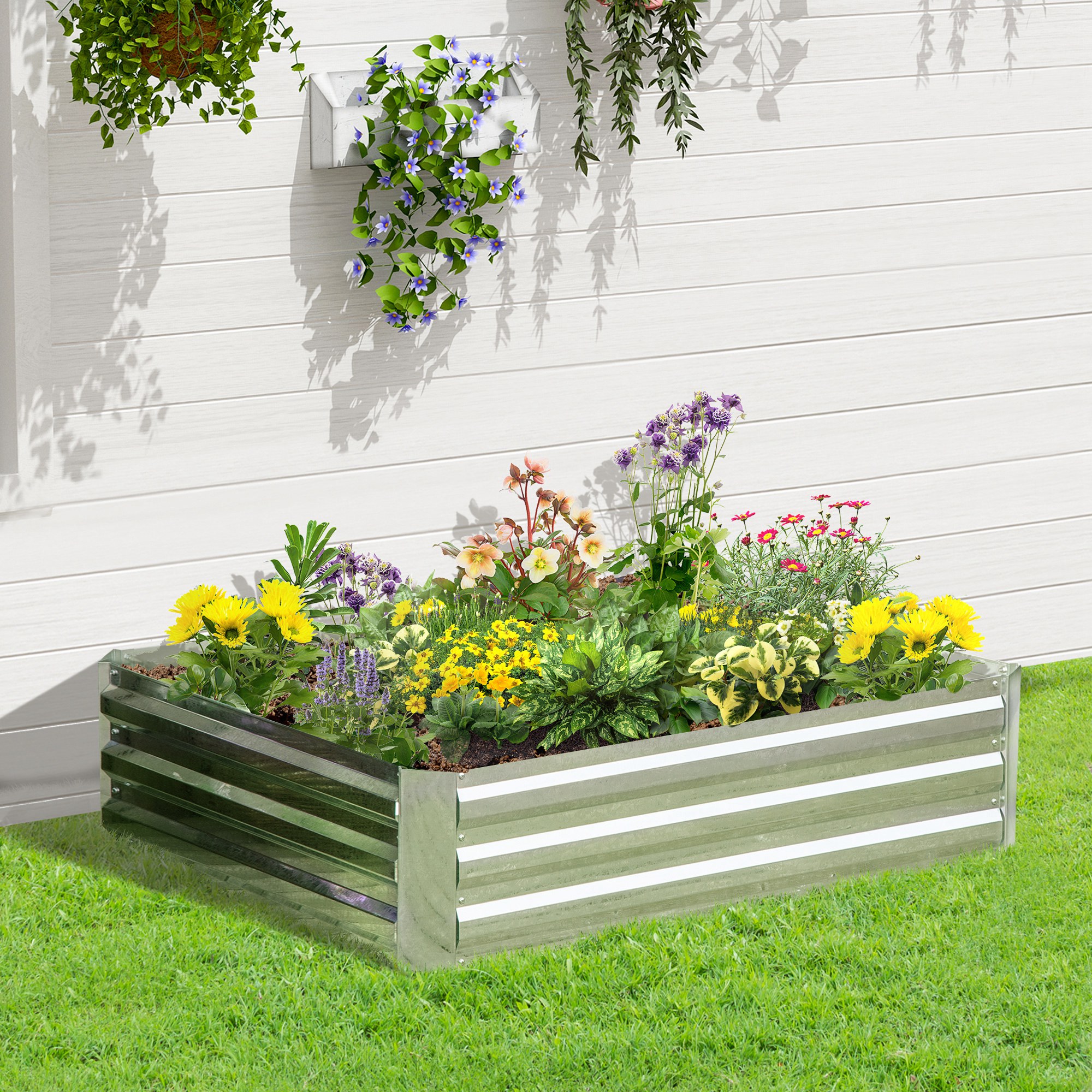 Outsunny Hochbeet aus verzinktem Stahl 120 x 90 x 30 cm Gartenbeet Pflanzka günstig online kaufen