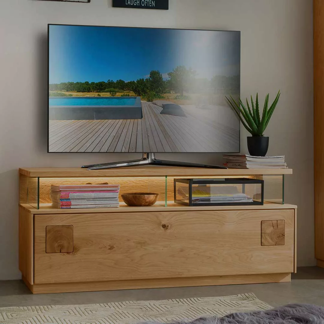 Flachstrecke Wohnzimmer aus Wildeiche Massivholz modernem Design günstig online kaufen