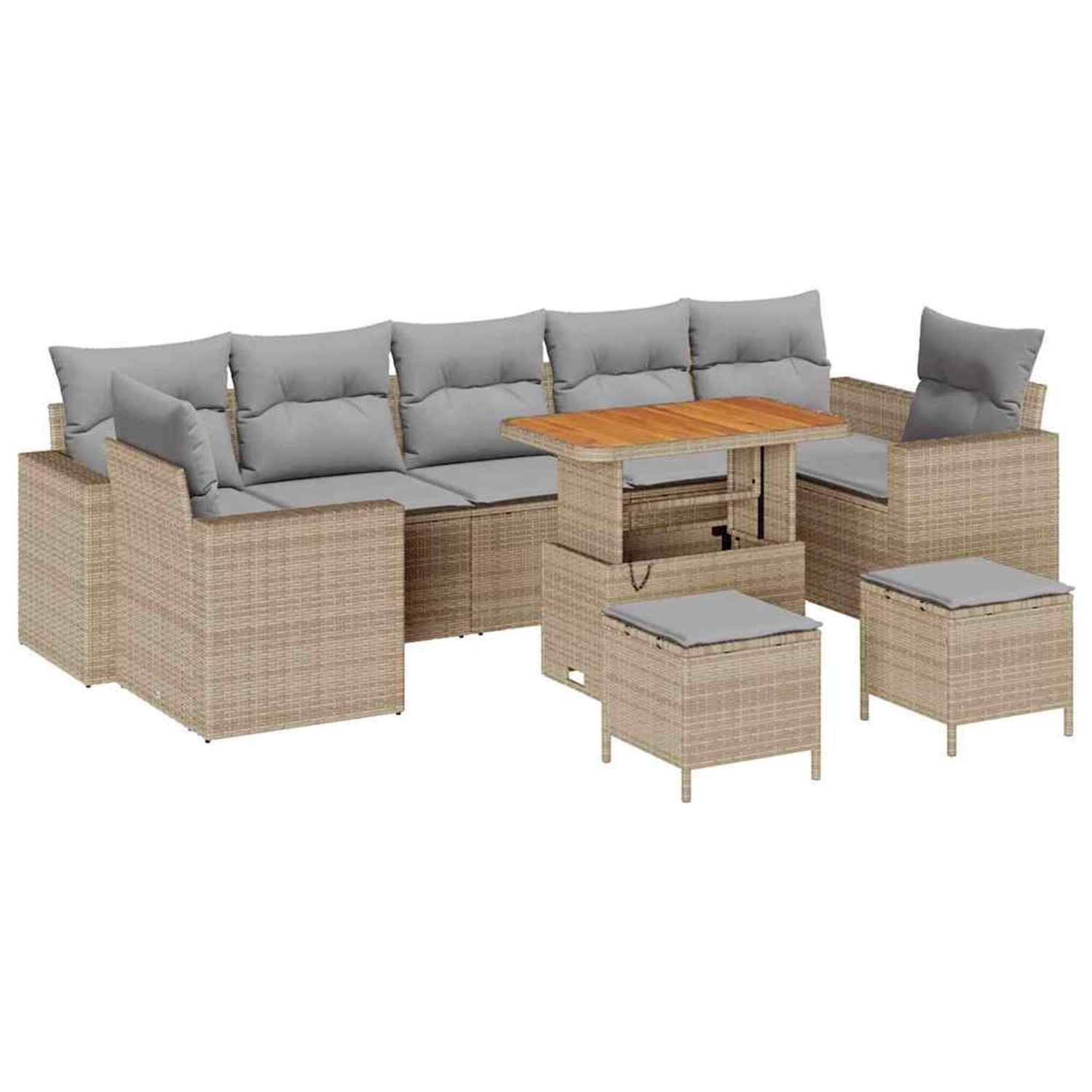vidaXL 10-Teilige Garten Sofagarnitur mit Kissen in Beige Poly Rattan und A günstig online kaufen