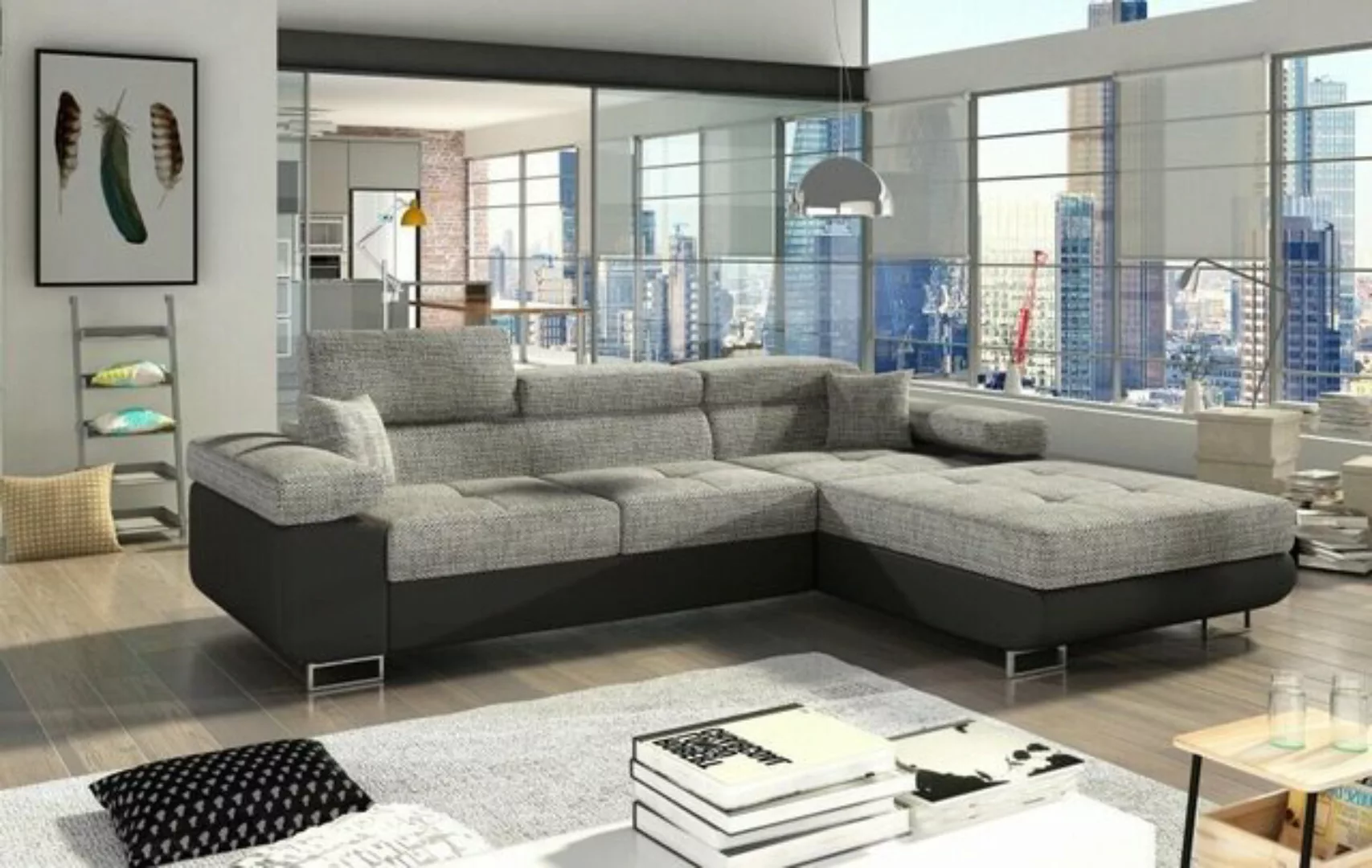 JVmoebel Ecksofa Moderne Graue Wohnlandschaft L-Form Sofa luxus Eck-Couch N günstig online kaufen