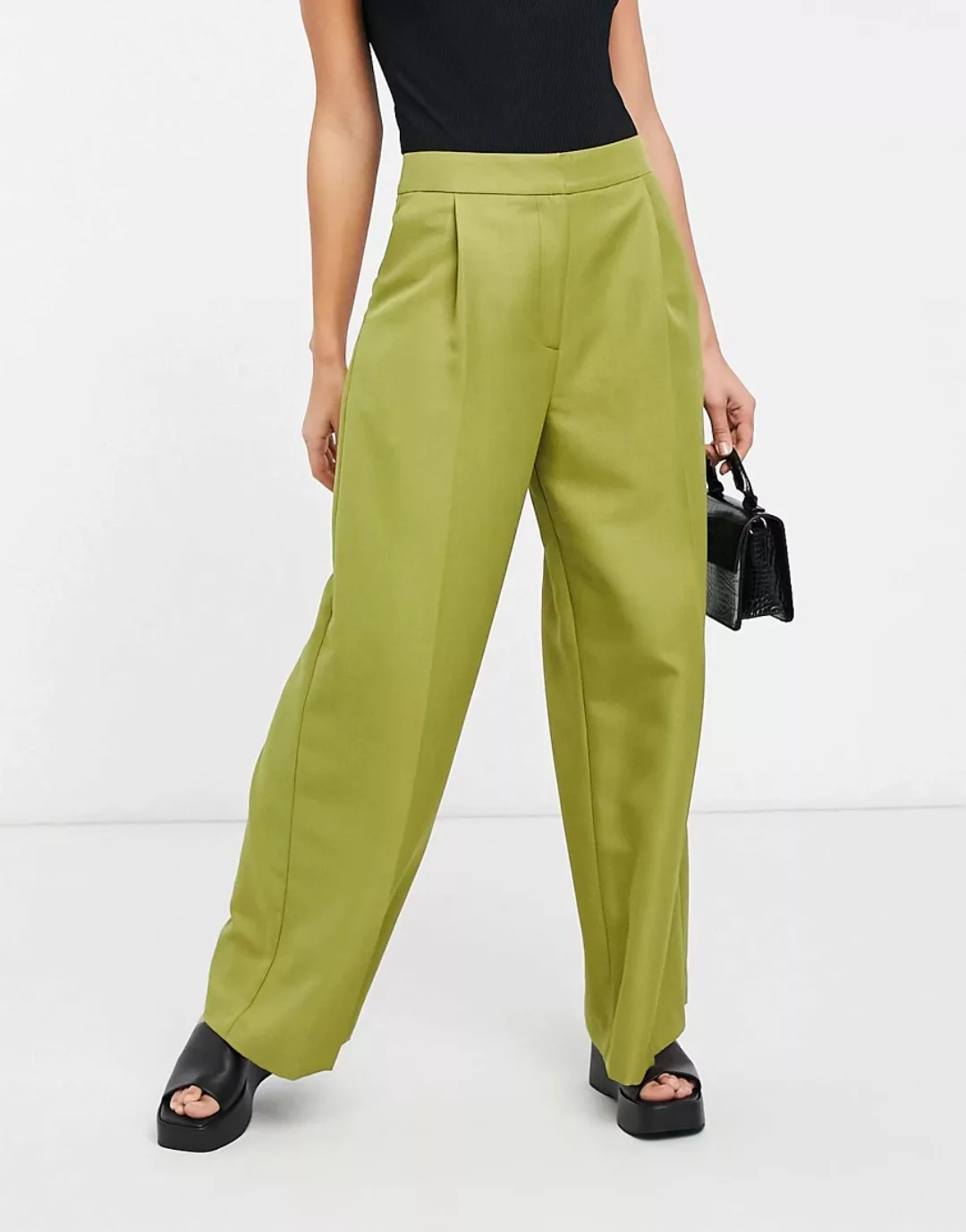 ASOS DESIGN – Lockere Dad-Hose mit weitem Bein in Olivgrün günstig online kaufen