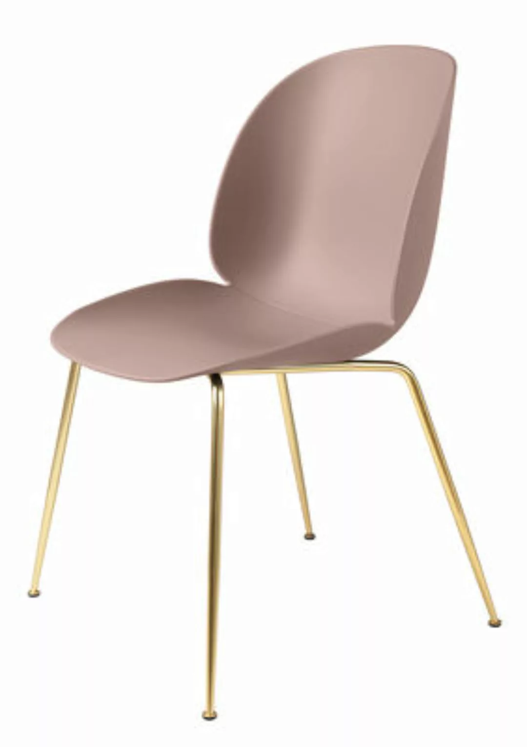 Gubi - Beetle Dining Chair Gestell Messing - süßes pink/Sitzschale Polyprop günstig online kaufen