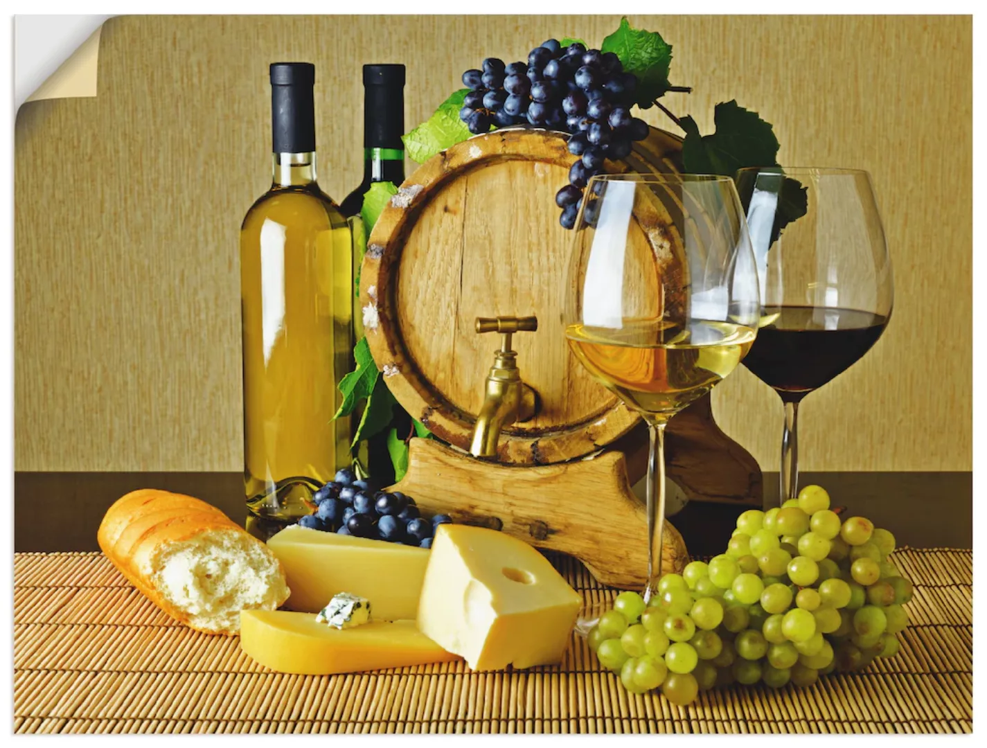 Artland Wandbild "Käse, Wein und Trauben", Lebensmittel, (1 St.), als Alubi günstig online kaufen
