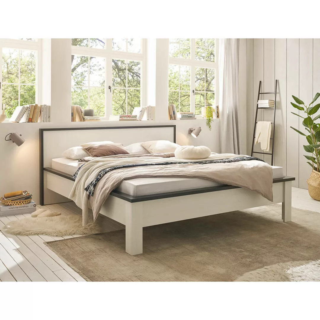Bett 180x200 cm SHELTON-61 in Pinie weiß mit anthrazit günstig online kaufen