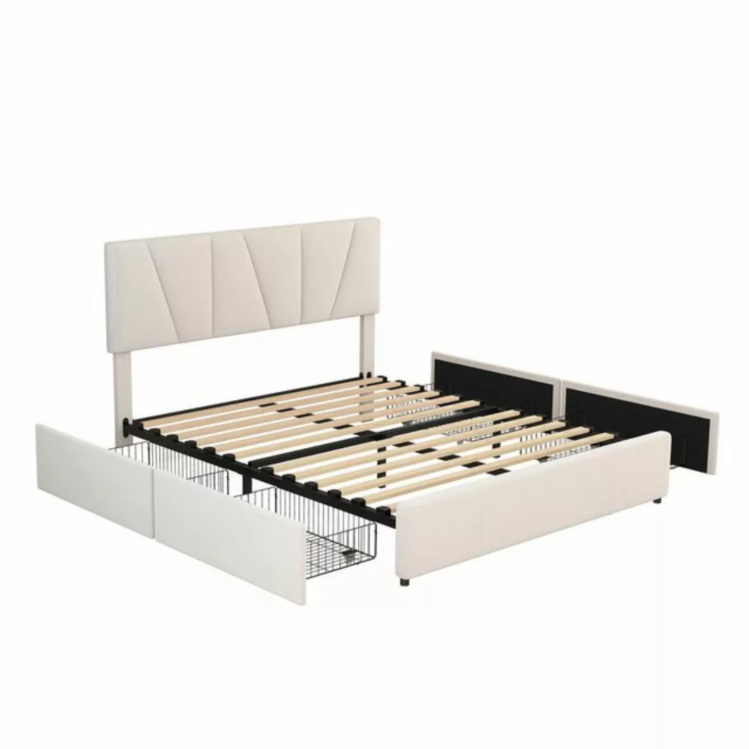 DOPWii Bett Double Size Polster Plattform Bett mit vier Schubladen auf zwei günstig online kaufen