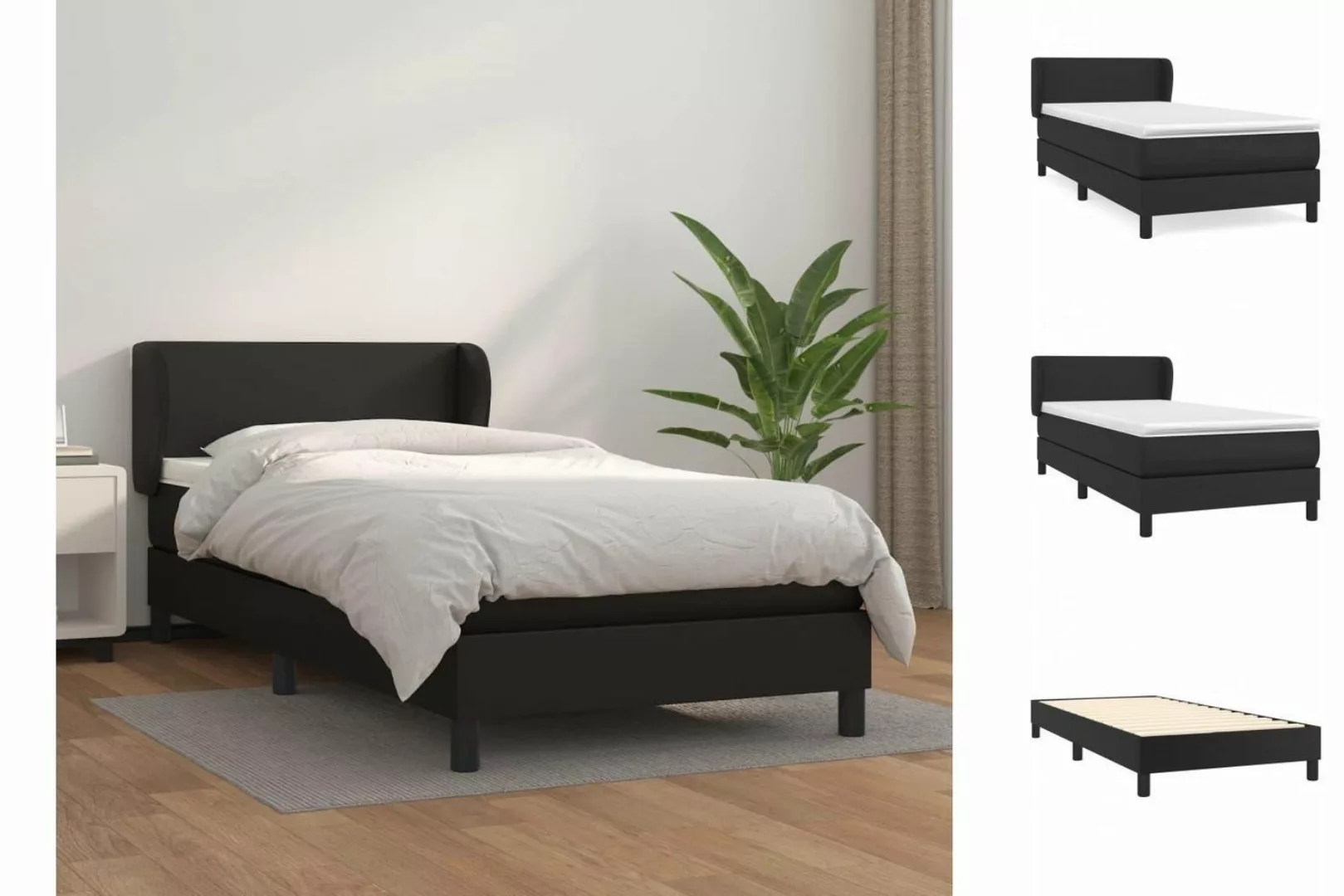 vidaXL Bettgestell Boxspringbett mit Matratze Schwarz 90x200 cm Kunstleder günstig online kaufen