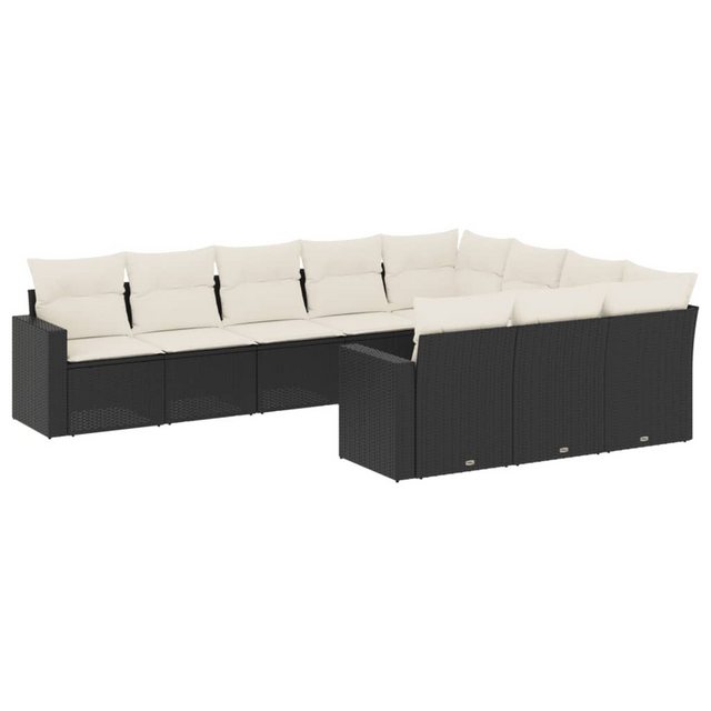 vidaXL Sofaelement 10-tlg. Garten-Sofagarnitur mit Kissen Schwarz Poly Ratt günstig online kaufen