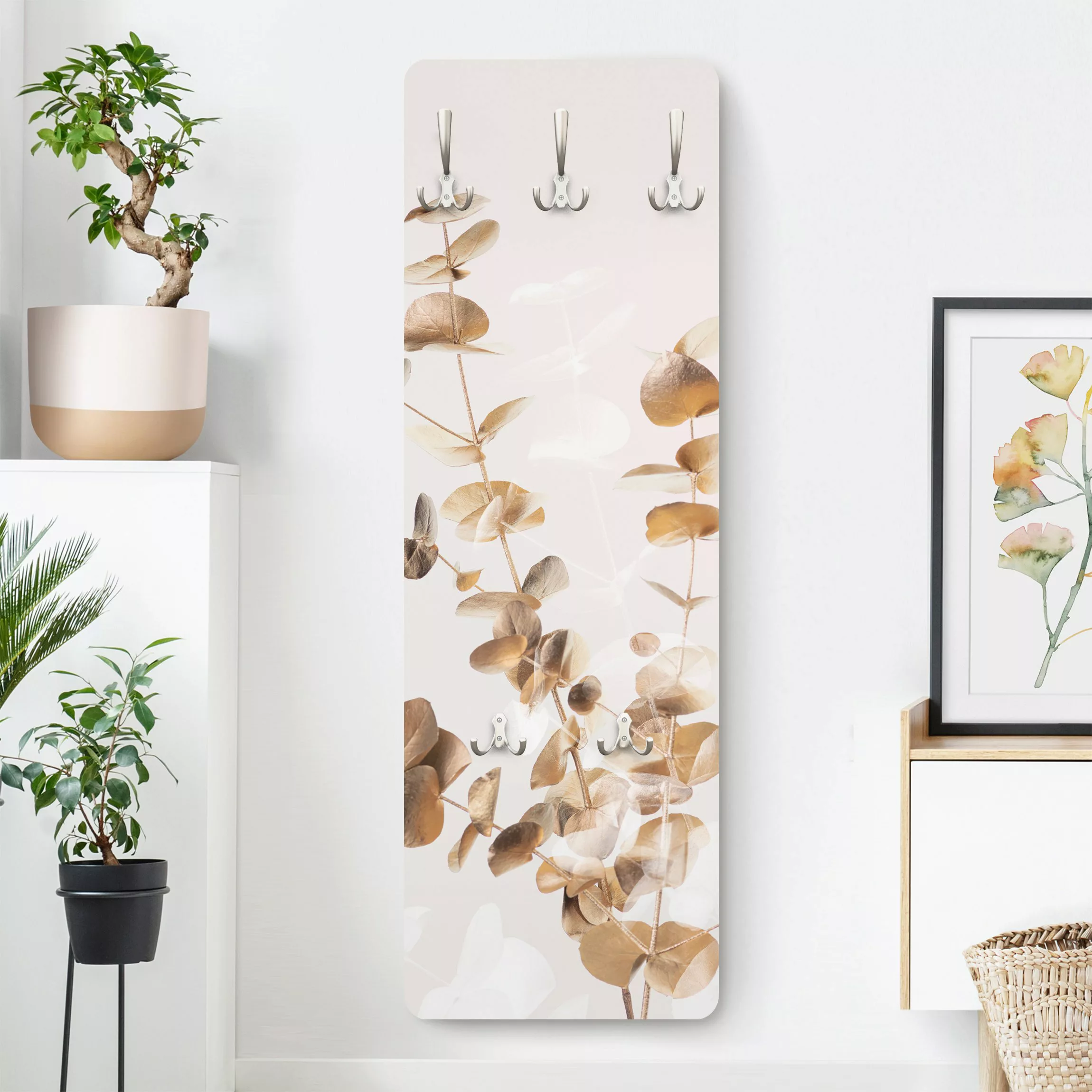 Wandgarderobe Goldene Eukalyptuszweige mit Weiß günstig online kaufen