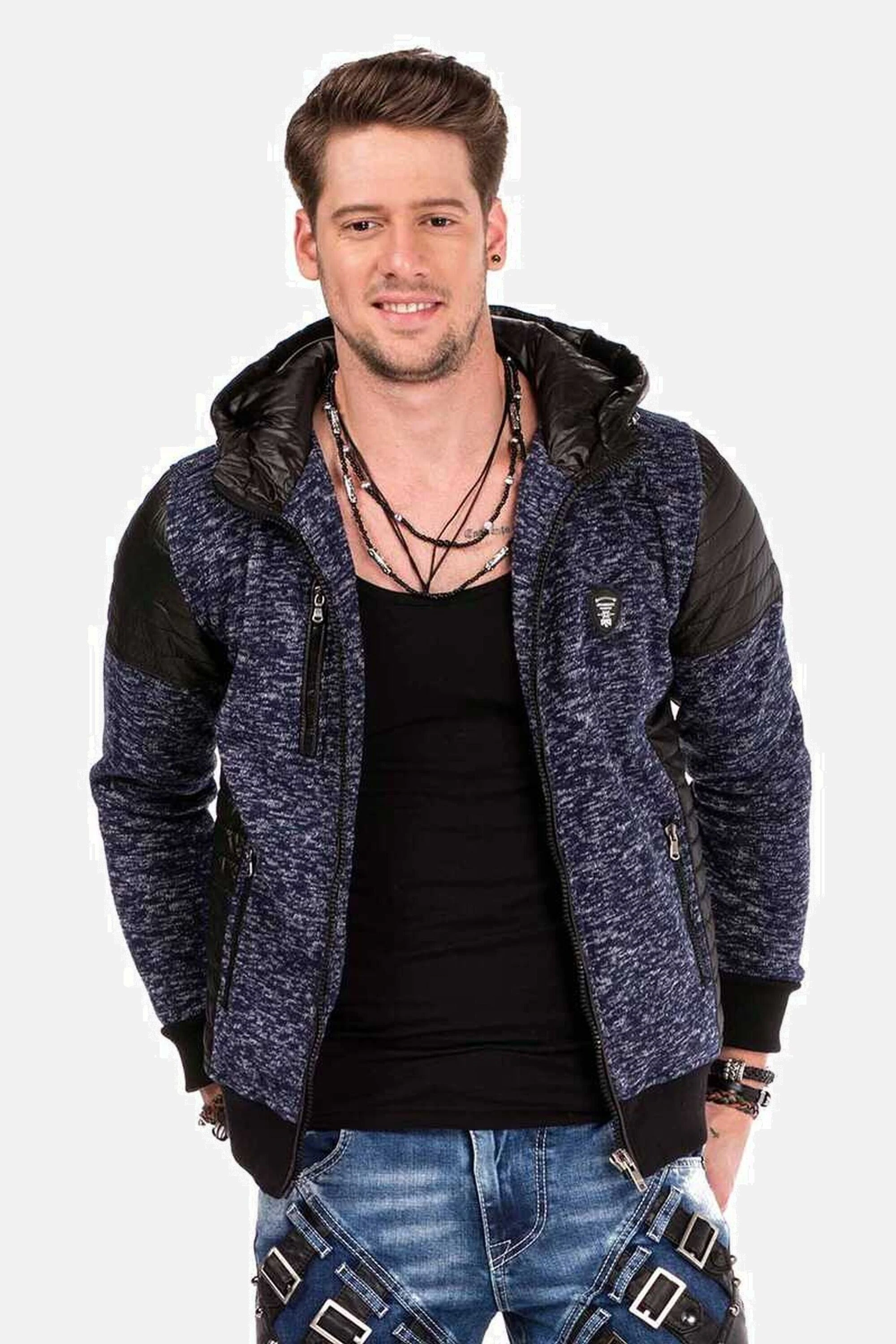 Cipo & Baxx Strickjacke "Strickjacke", mit Leder Highlights, CL-310 günstig online kaufen