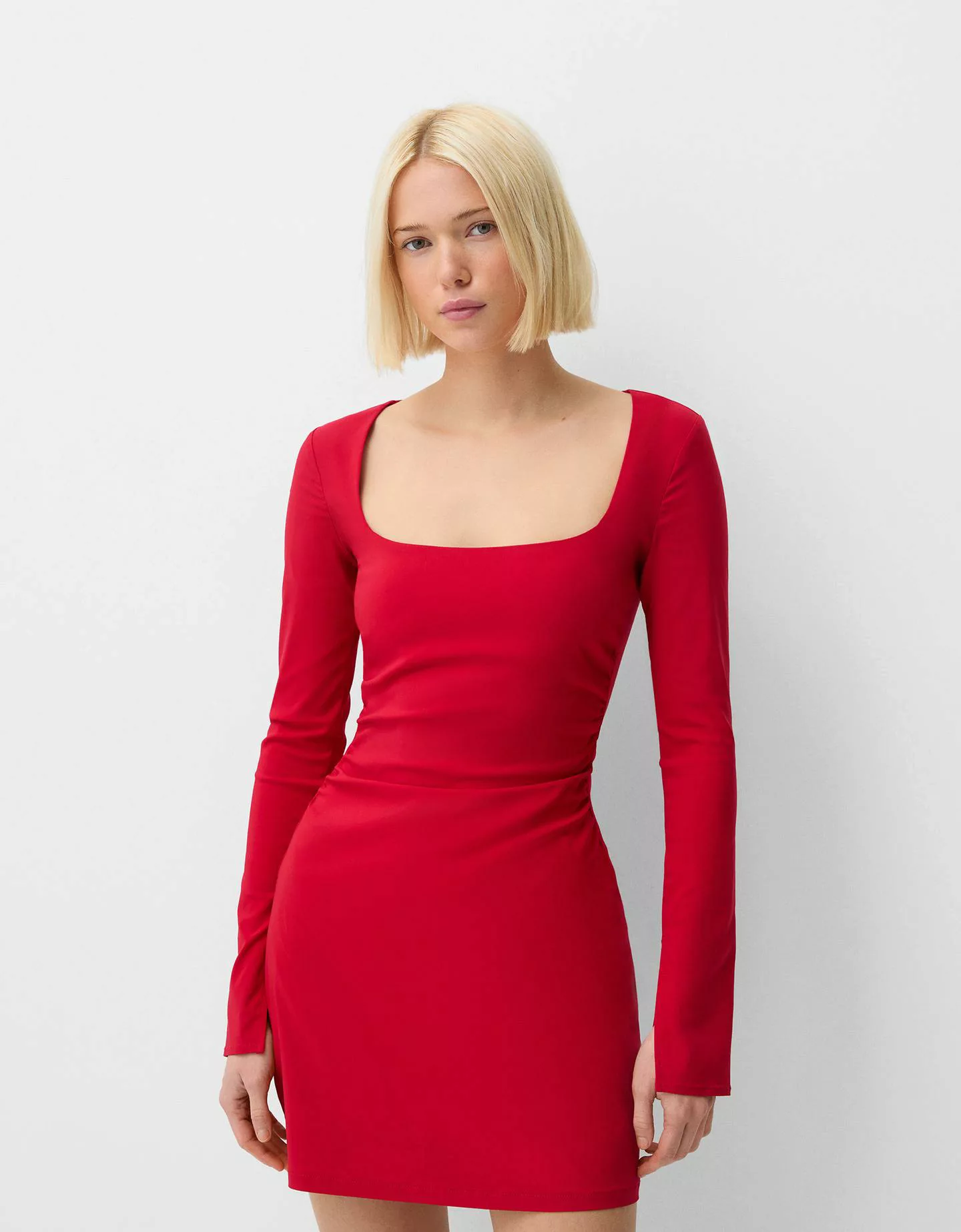 Bershka Minikleid Mit Langen Ärmeln Aus Bengalin Damen M Rot günstig online kaufen