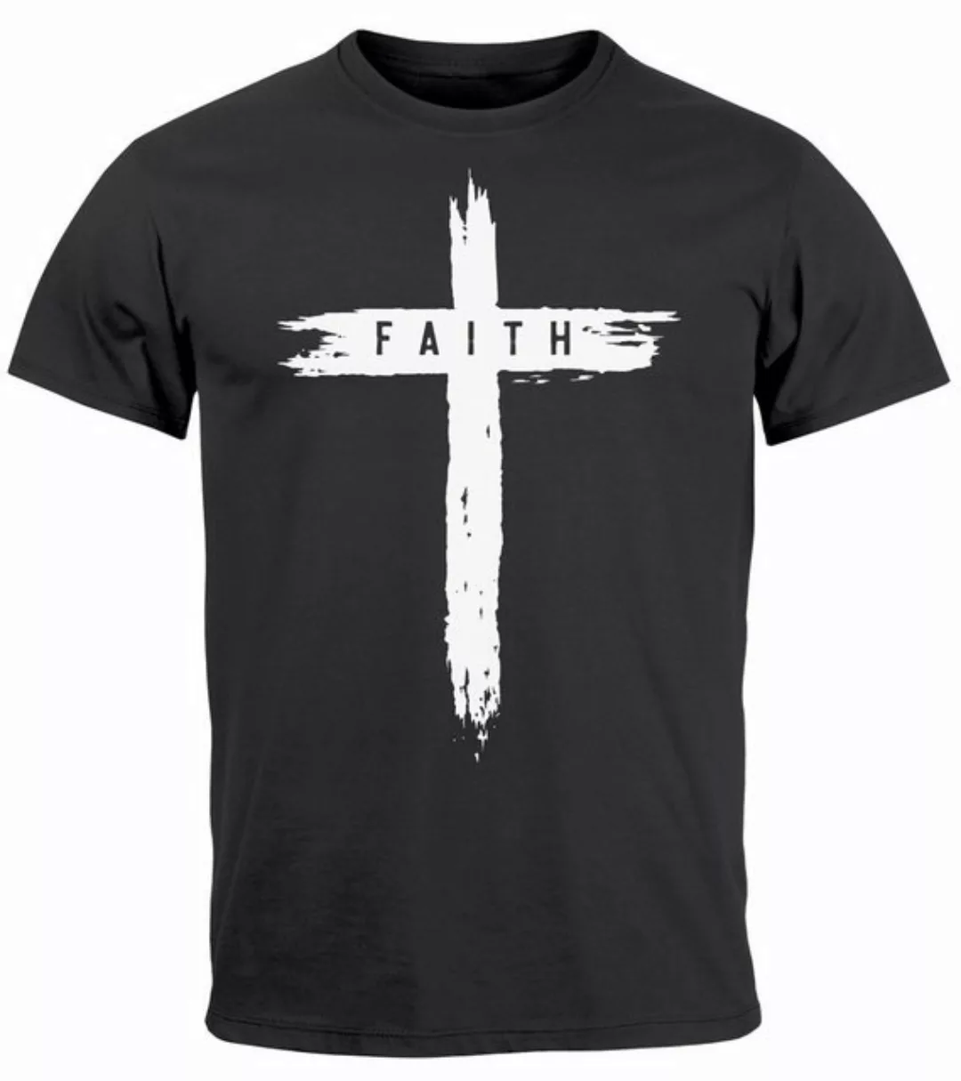 Neverless Print-Shirt Herren T-Shirt Printshirt Aufdruck Kreuz Cross Faith günstig online kaufen