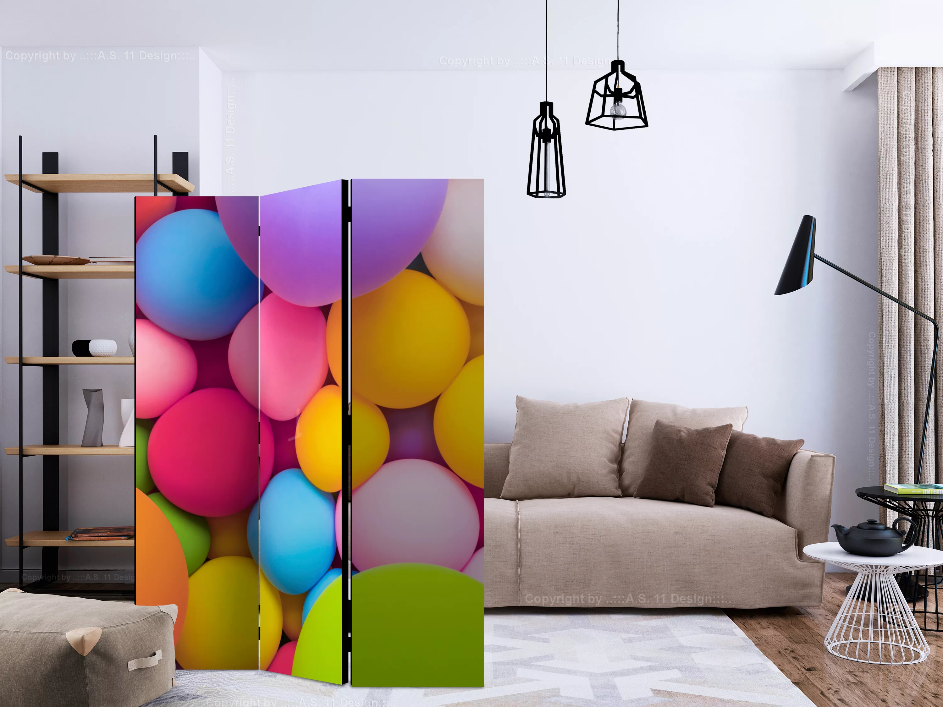 3-teiliges Paravent - Colourful Balls [room Dividers] günstig online kaufen