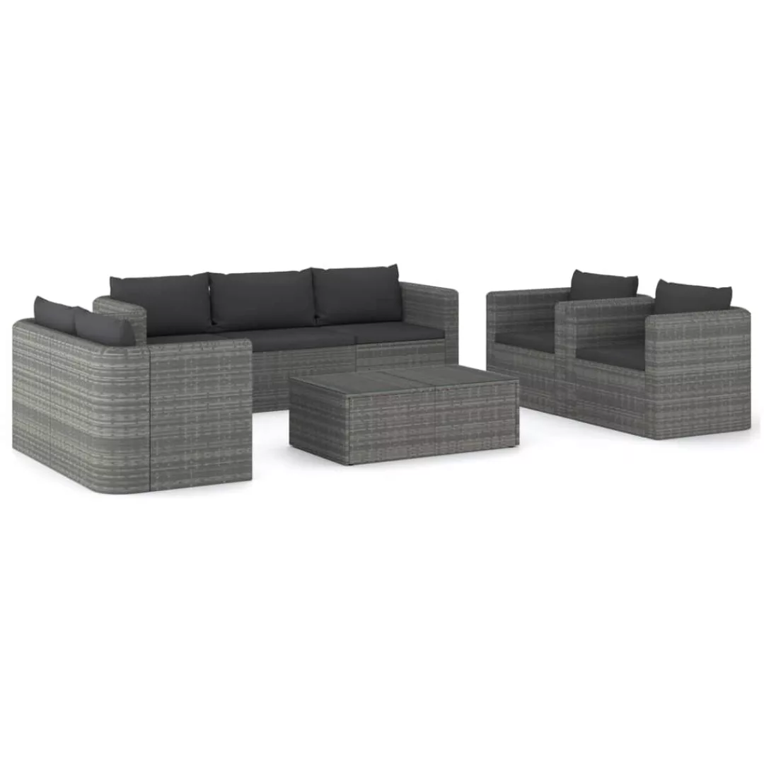 8-tlg. Garten-lounge-set Mit Kissen Poly Rattan Grau günstig online kaufen