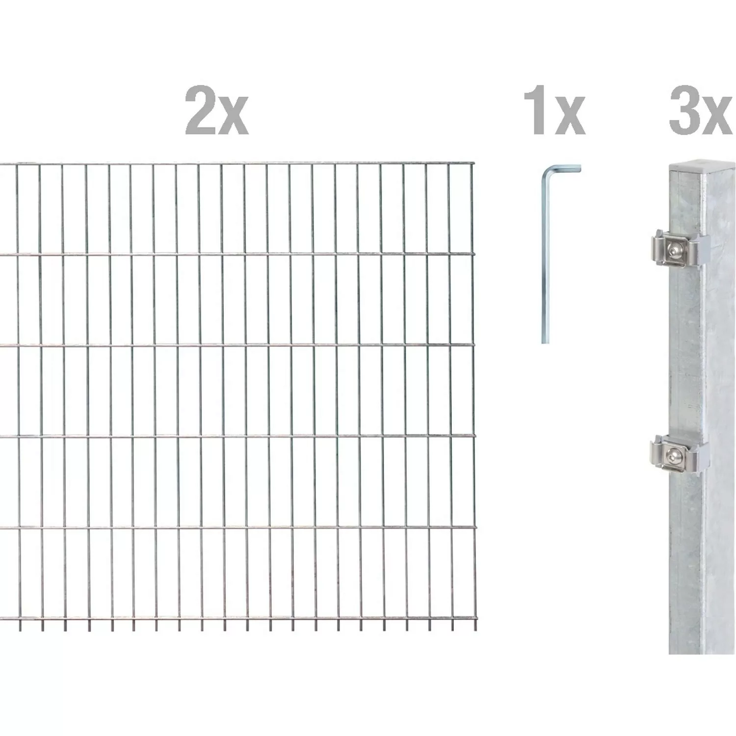 Metallzaun Grund-Set Doppelstabmatte feuerverzinkt 2 x 2 m x 1 m günstig online kaufen