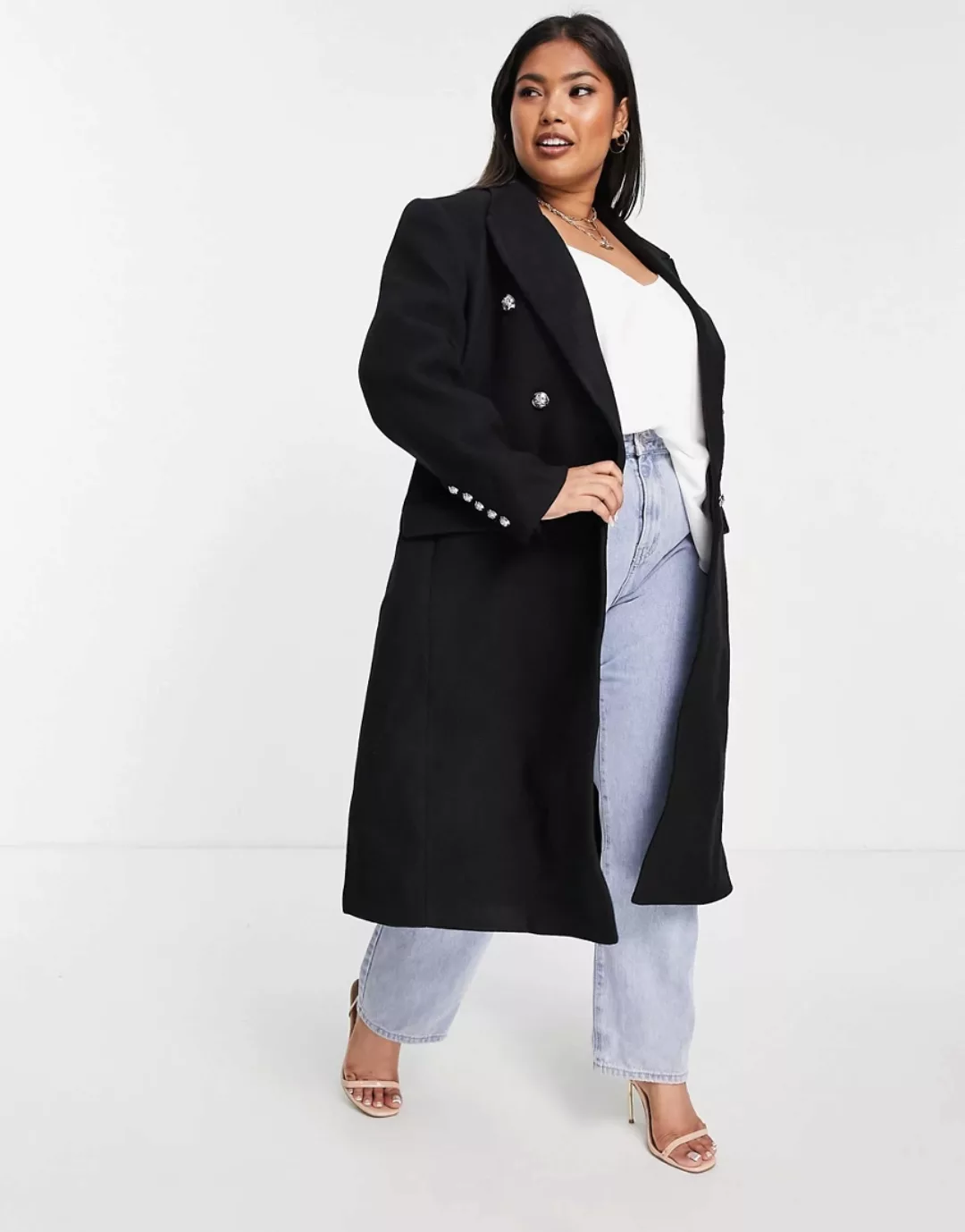 Forever New Curve – Eleganter Military-Mantel in Schwarz günstig online kaufen