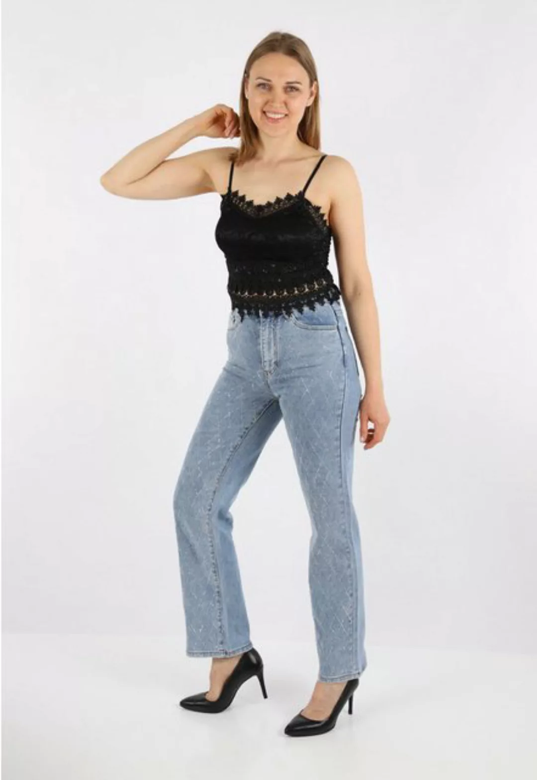 HELLO MISS Gerade Jeans Modisch Glitzerdetails Wide Leg Jeans, gerade Jeans günstig online kaufen