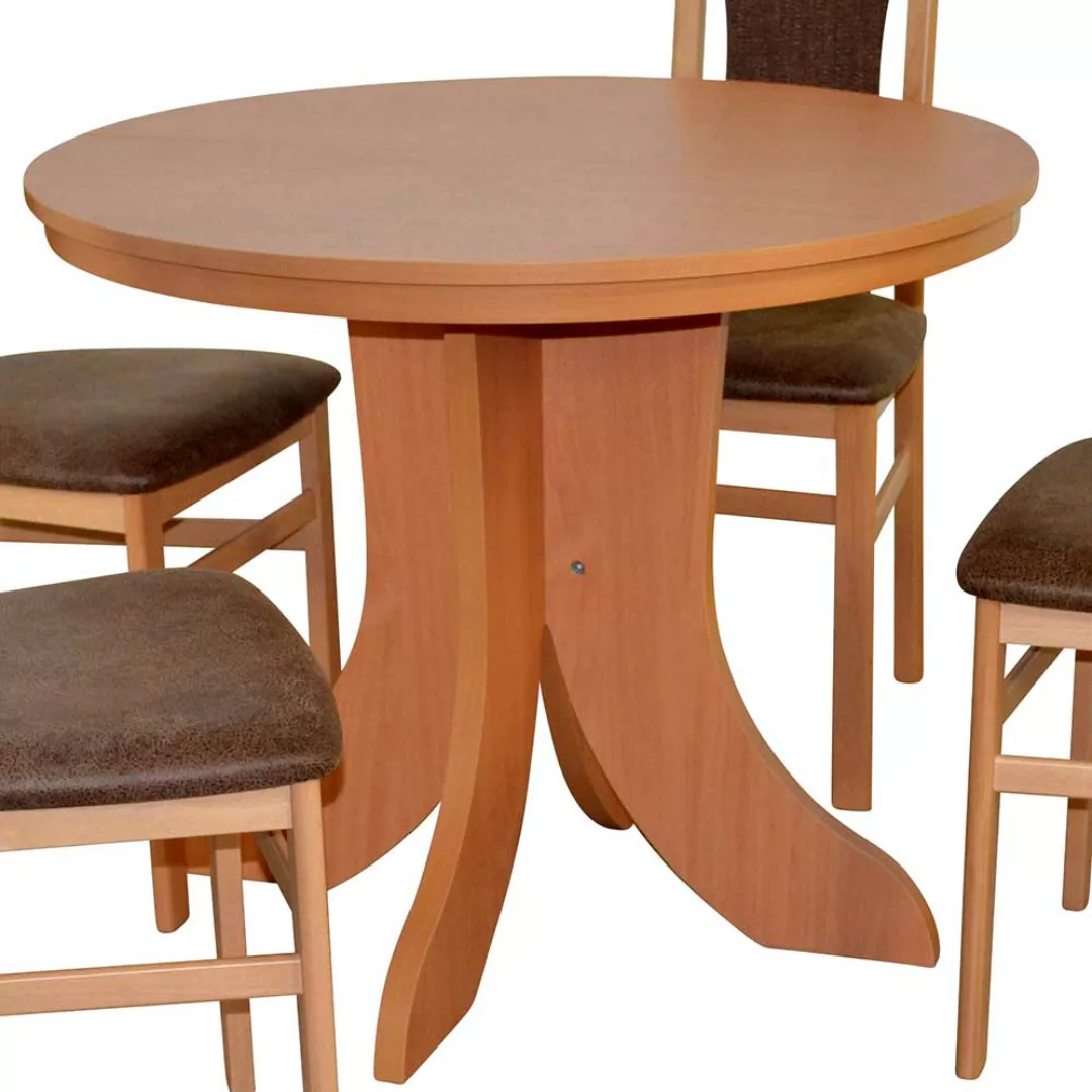 Klassicher Esstisch mit 4 Stühlen Buchefarben (fünfteilig) günstig online kaufen