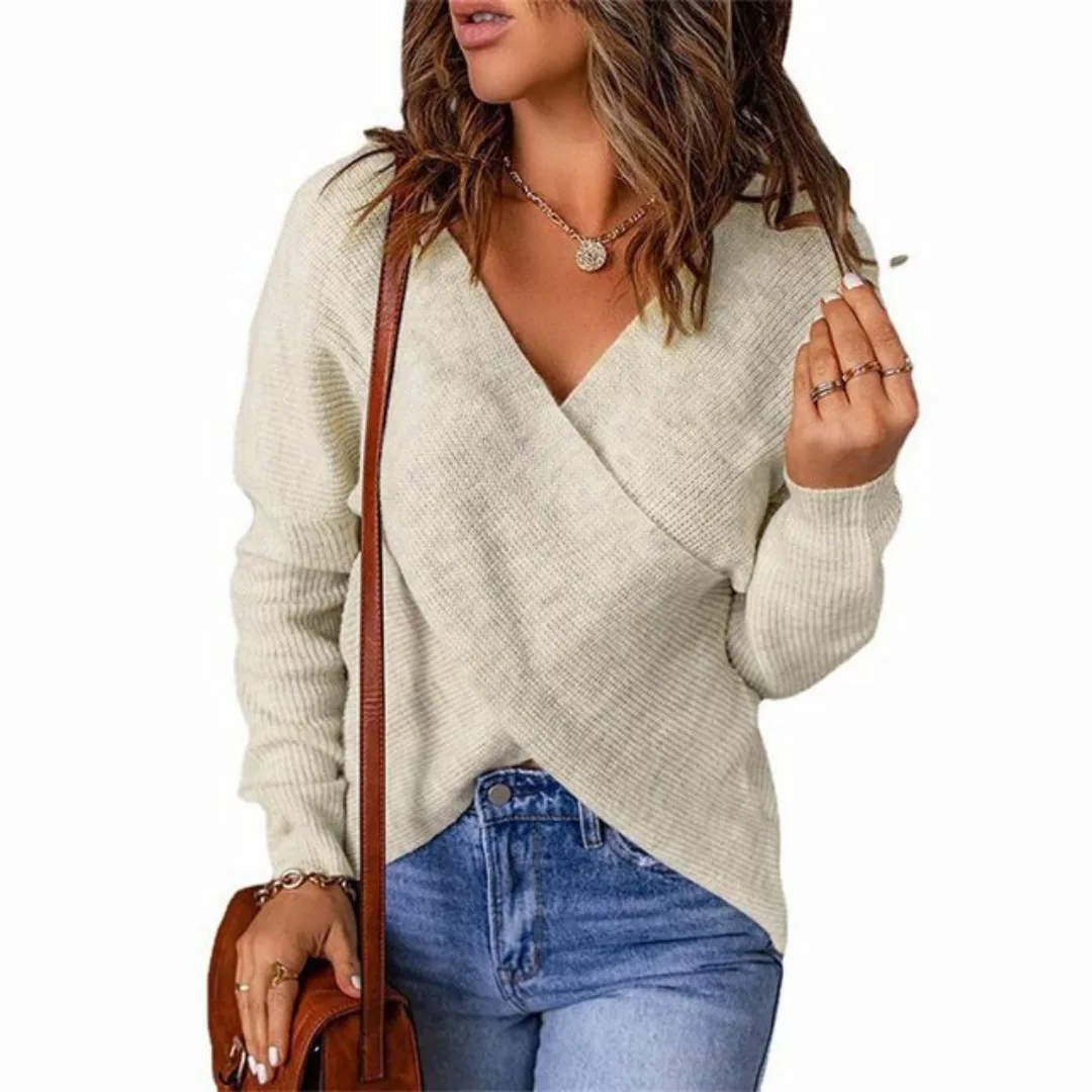 RUZU UG Strickpullover Pullover Damen Mode Pullover Pullover V-Ausschnitt L günstig online kaufen