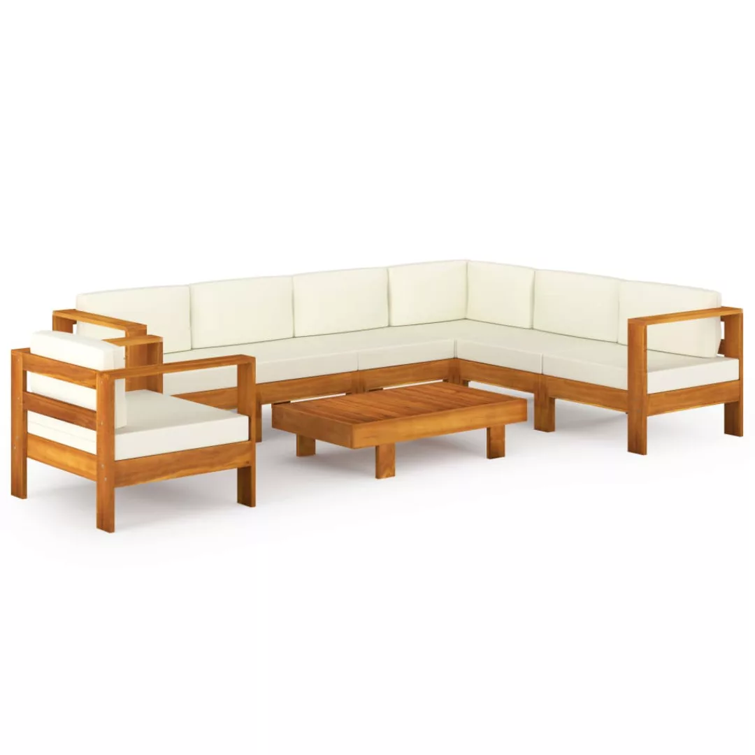 8-tlg. Garten-lounge-set Mit Creme Auflagen Massivholz Akazie günstig online kaufen