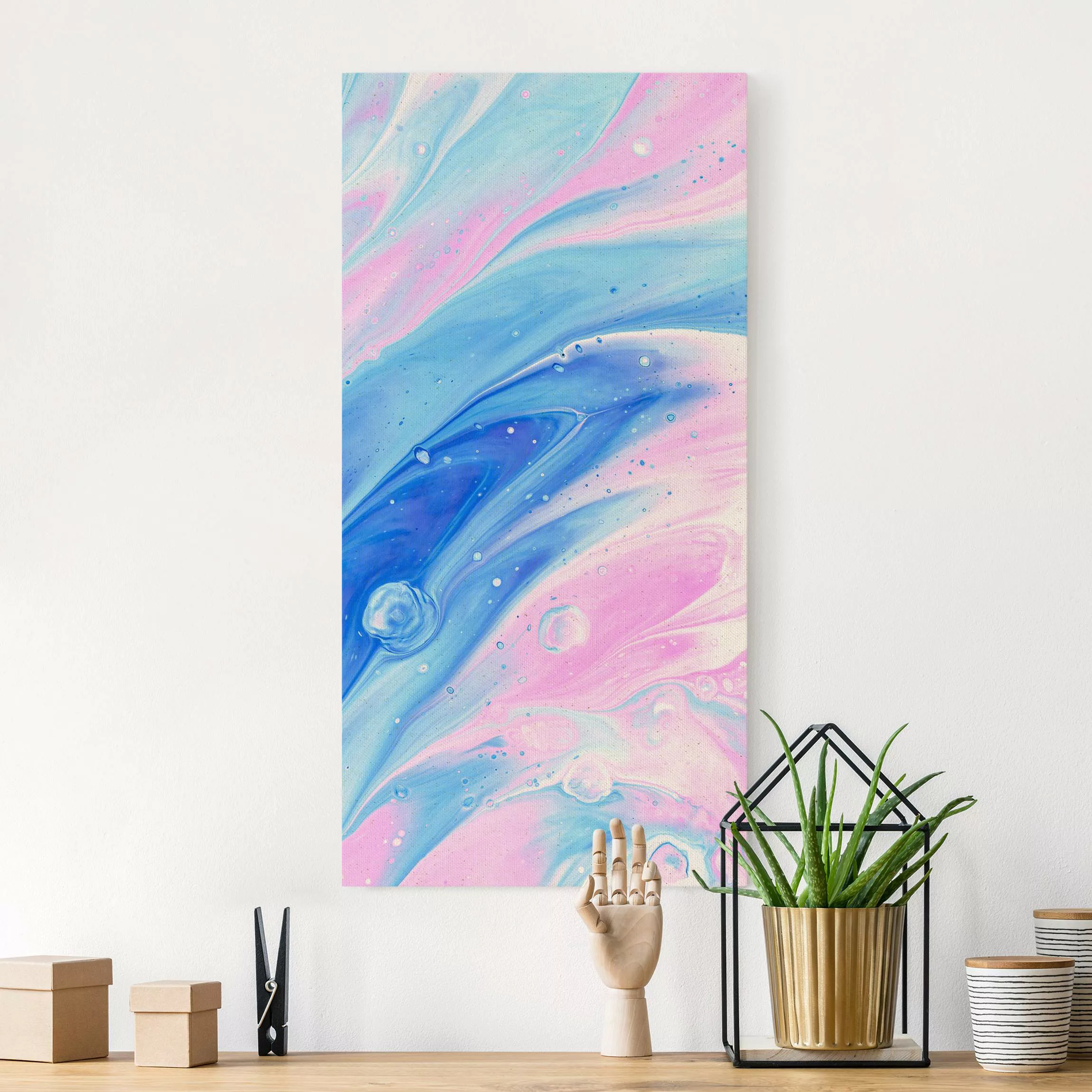 Leinwandbild auf Naturcanvas Abstrakte Marmorierung Blaurosa günstig online kaufen