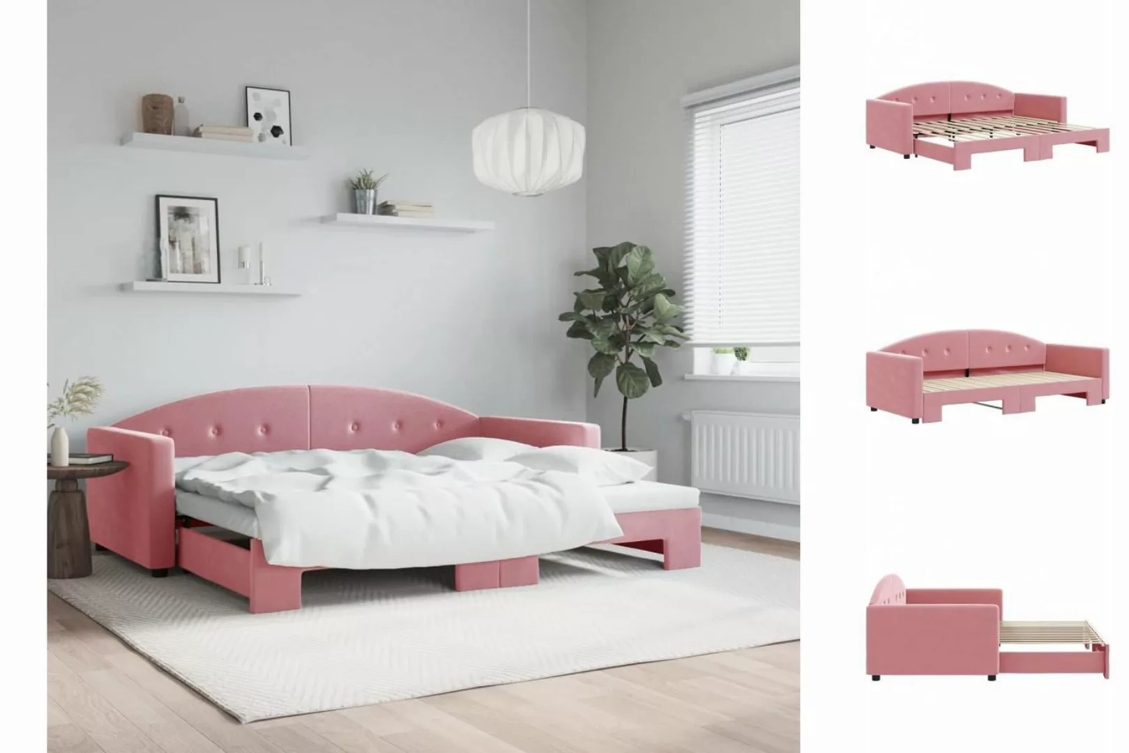 vidaXL Gästebett Gästebett Tagesbett Ausziehbar Rosa 90x200 cm Samt Bett Be günstig online kaufen