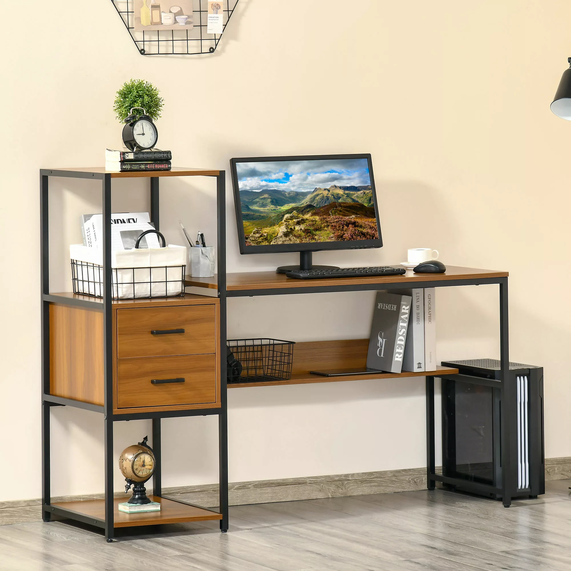 HOMCOM Arbeitstisch im Industriestil mit 2 Schubladen, Computertisch mit of günstig online kaufen