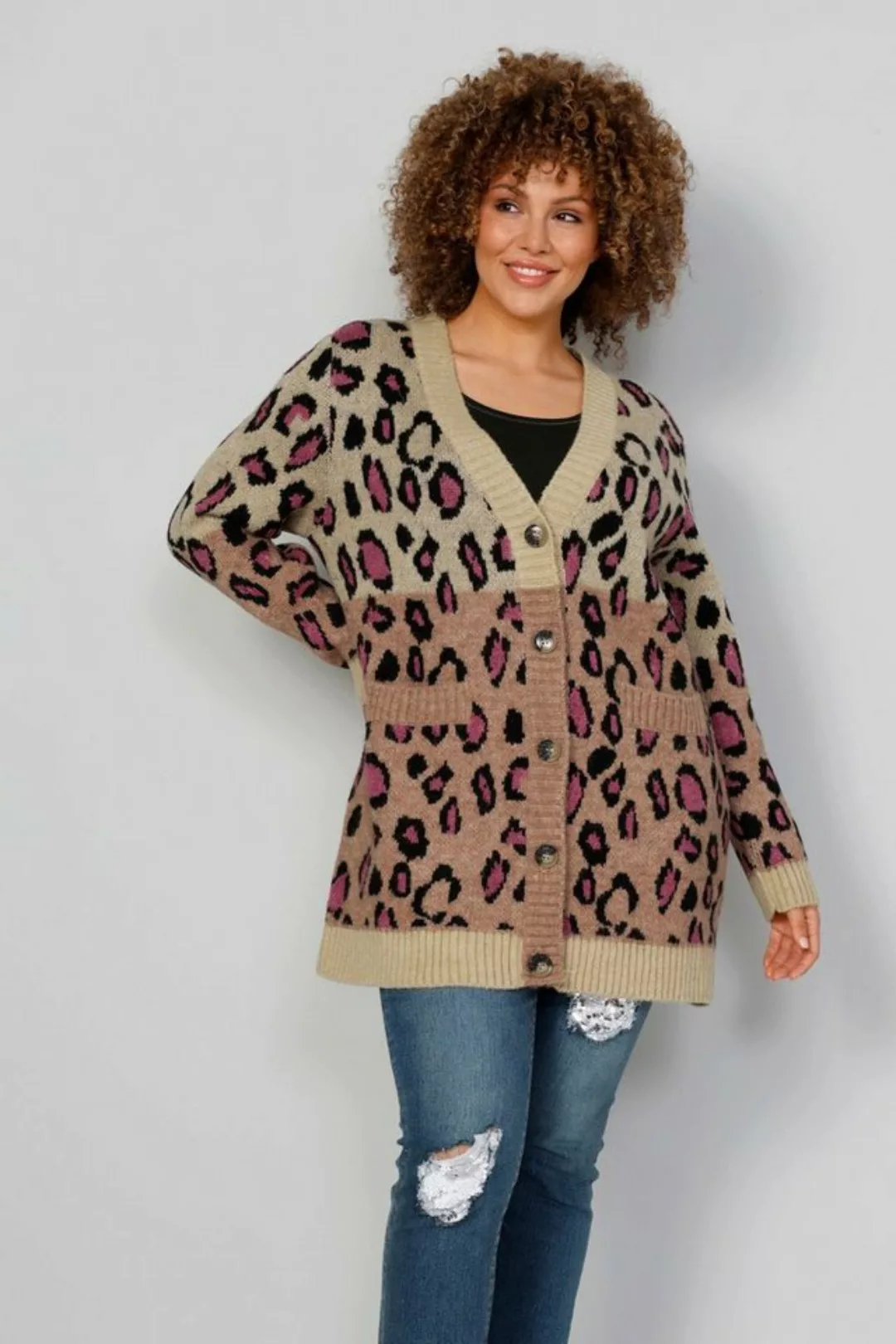 MIAMODA Strickjacke Strickjacke Colorblocking Animalmuster günstig online kaufen