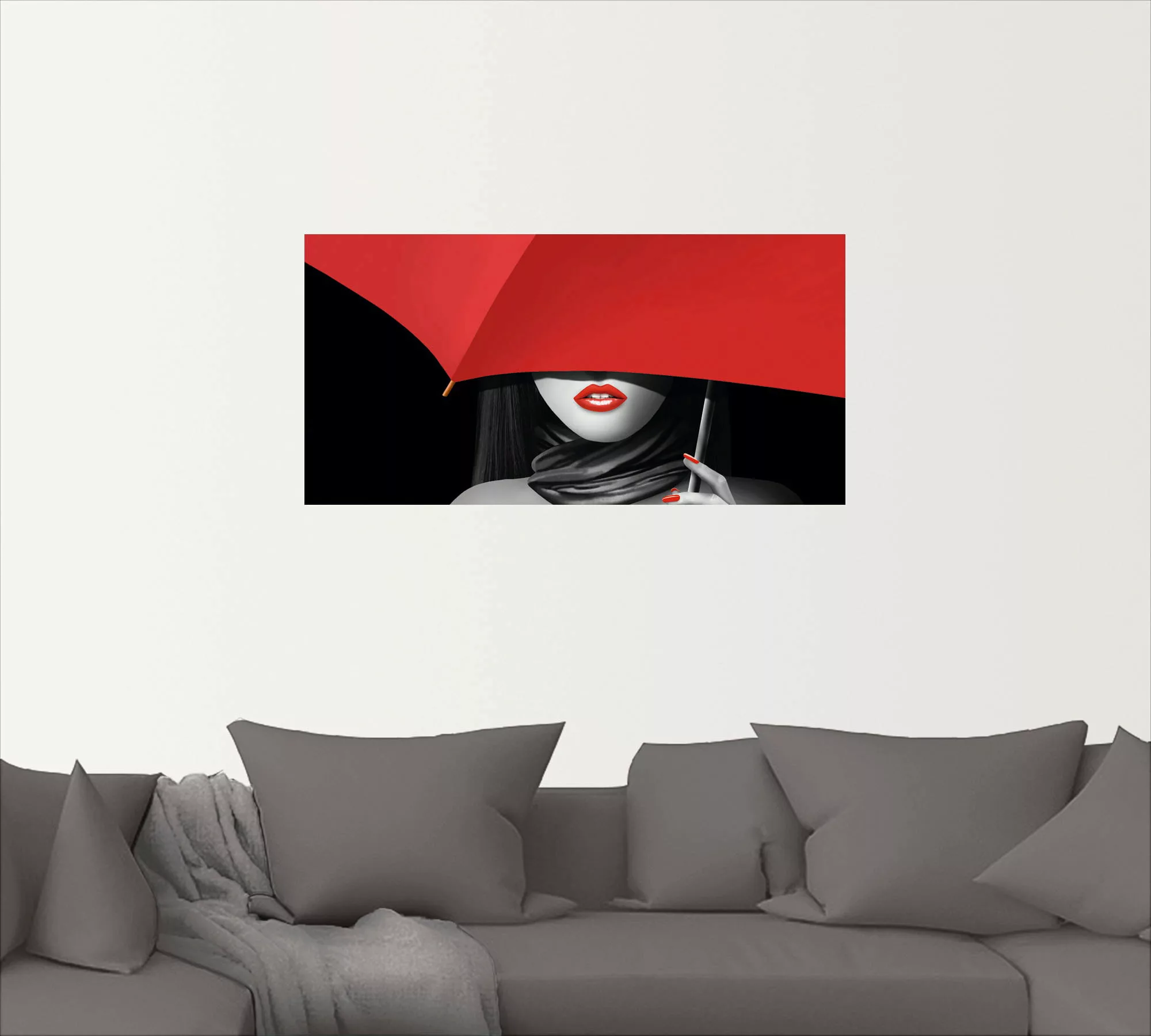 Artland Wandbild "Rote Lippen unter dem Regenschirm", Frau, (1 St.) günstig online kaufen