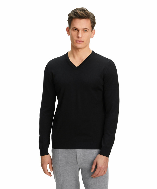 FALKE Herren Pullover V-Ausschnitt, 4XL, Schwarz, Uni, Wolle, 60911-300008 günstig online kaufen