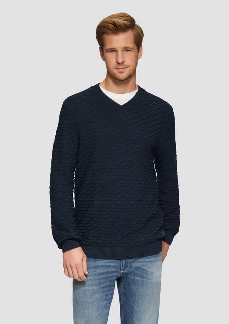 s.Oliver Strickpullover Strukturierter Pullover mit V-Ausschnitt Rippblende günstig online kaufen