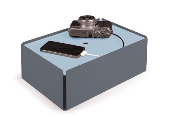 Kabelbox CHARGE-BOX fehgrau Leder hellblau günstig online kaufen