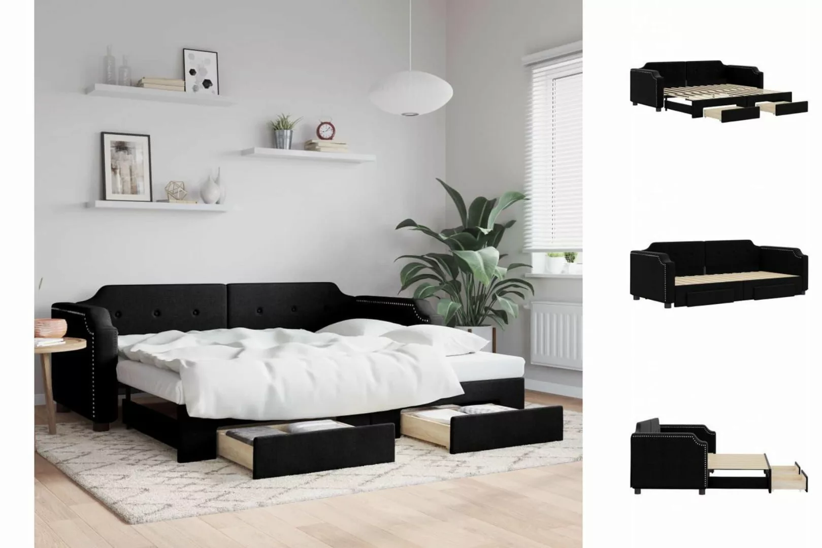 vidaXL Gästebett Gästebett Tagesbett Ausziehbar mit Schubladen Schwarz 80x2 günstig online kaufen