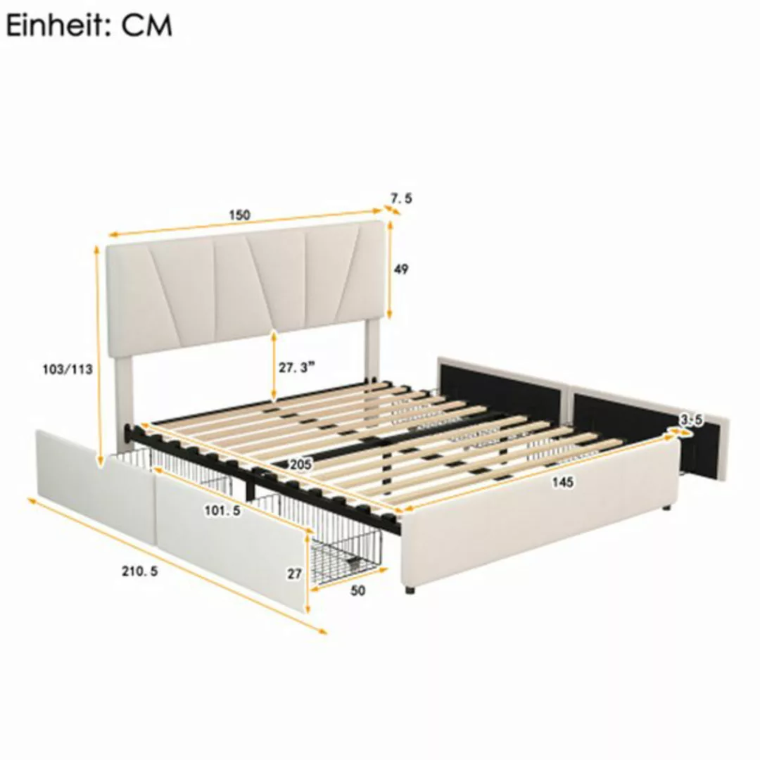 XDeer Polsterbett Polsterbett,Double Size Polster Plattform Bett mit vier S günstig online kaufen