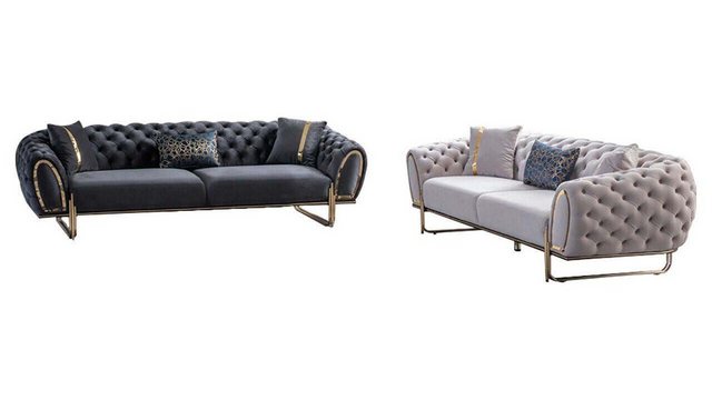 JVmoebel Sofa Weiß-Graue Chesterfield Couchgarnitur Luxuriöse Textil Sofas, günstig online kaufen