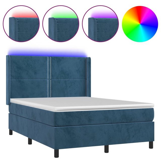 vidaXL Boxspringbett Boxspringbett mit Matratze und LED Samt (140 x 190 cm, günstig online kaufen