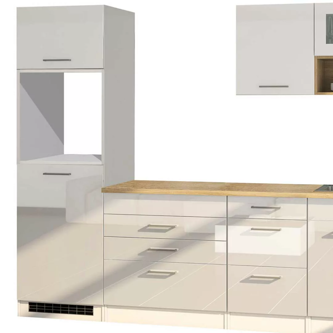 Einbauküchenzeile in Weiß Hochglanz 290 cm breit (achtteilig) günstig online kaufen