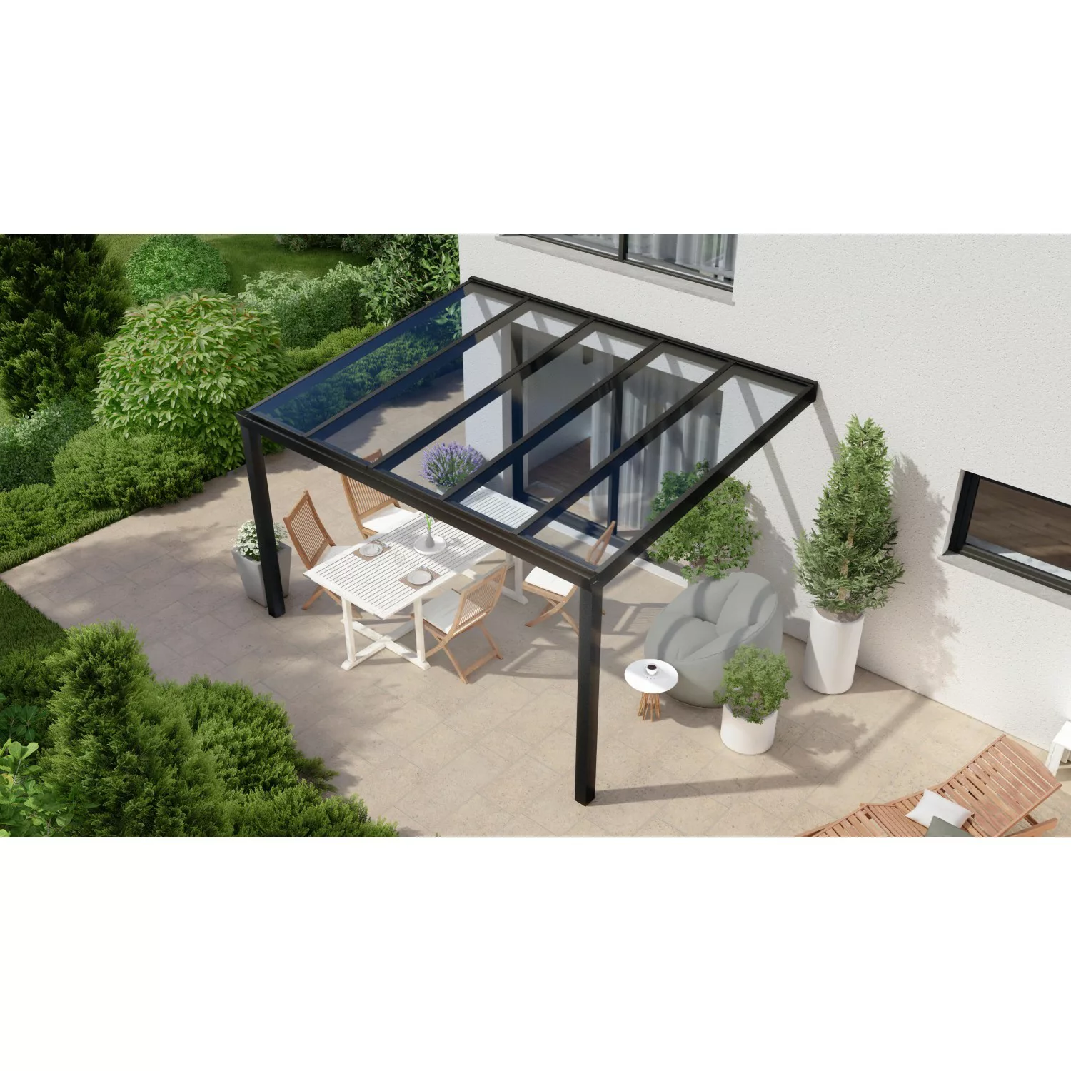 Terrassenüberdachung Professional 400 cm x 300 cm Schwarz Struktur Glas günstig online kaufen