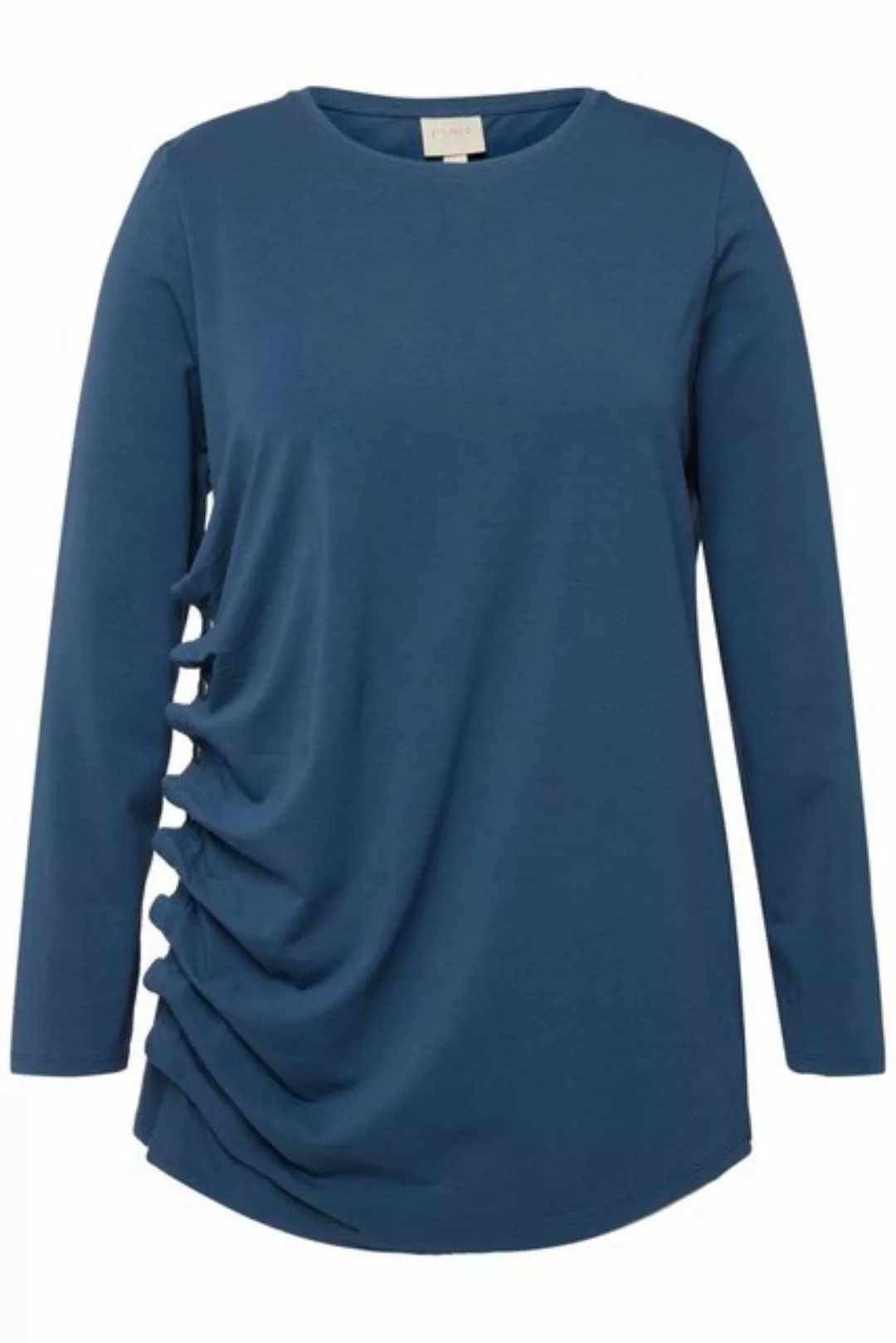 Ulla Popken Longsleeve Shirt drapiert Rundhals Langarm Biobaumwolle günstig online kaufen