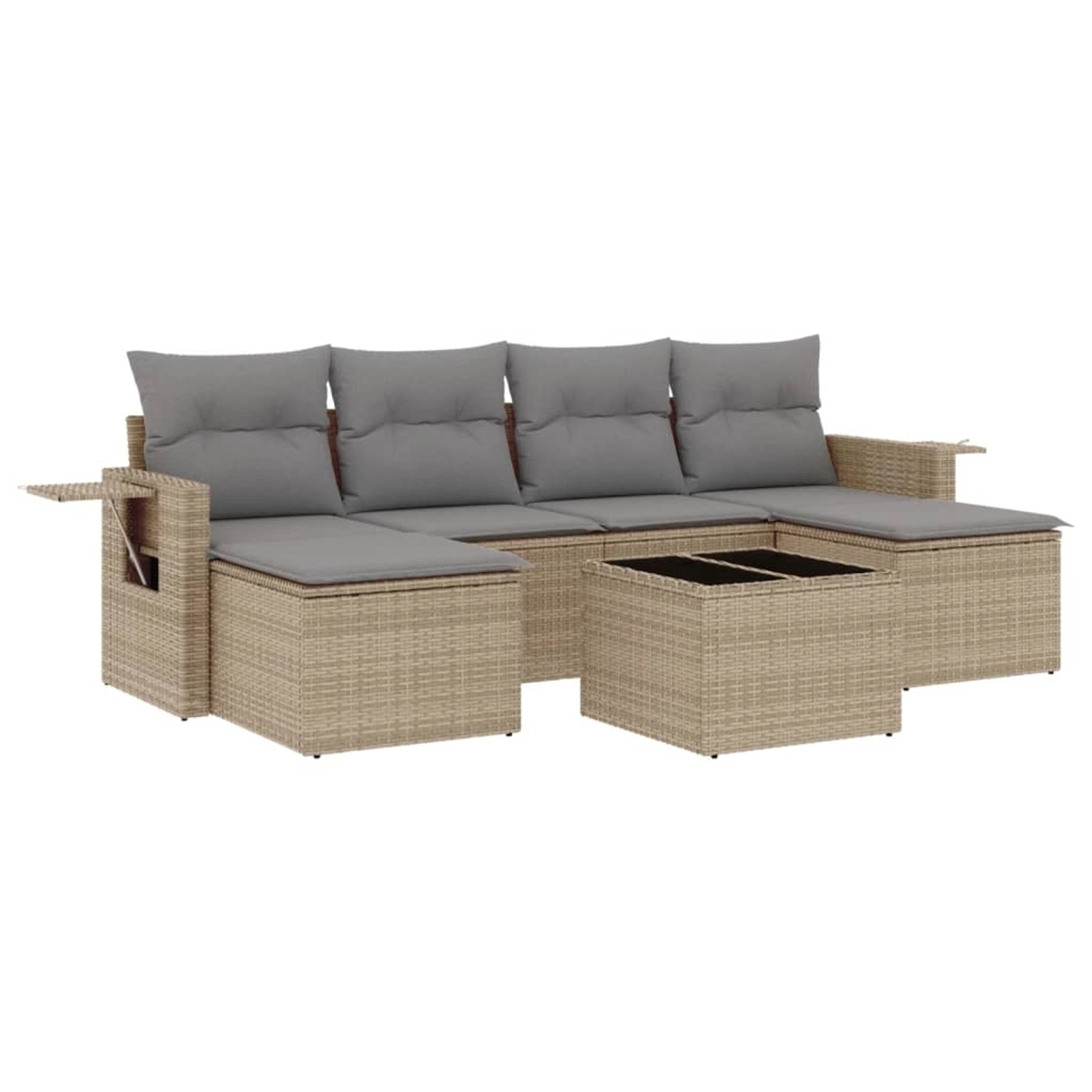 vidaXL 7-Tlg Garten-Sofagarnitur mit Kissen Beige Poly Rattan 3252866 günstig online kaufen