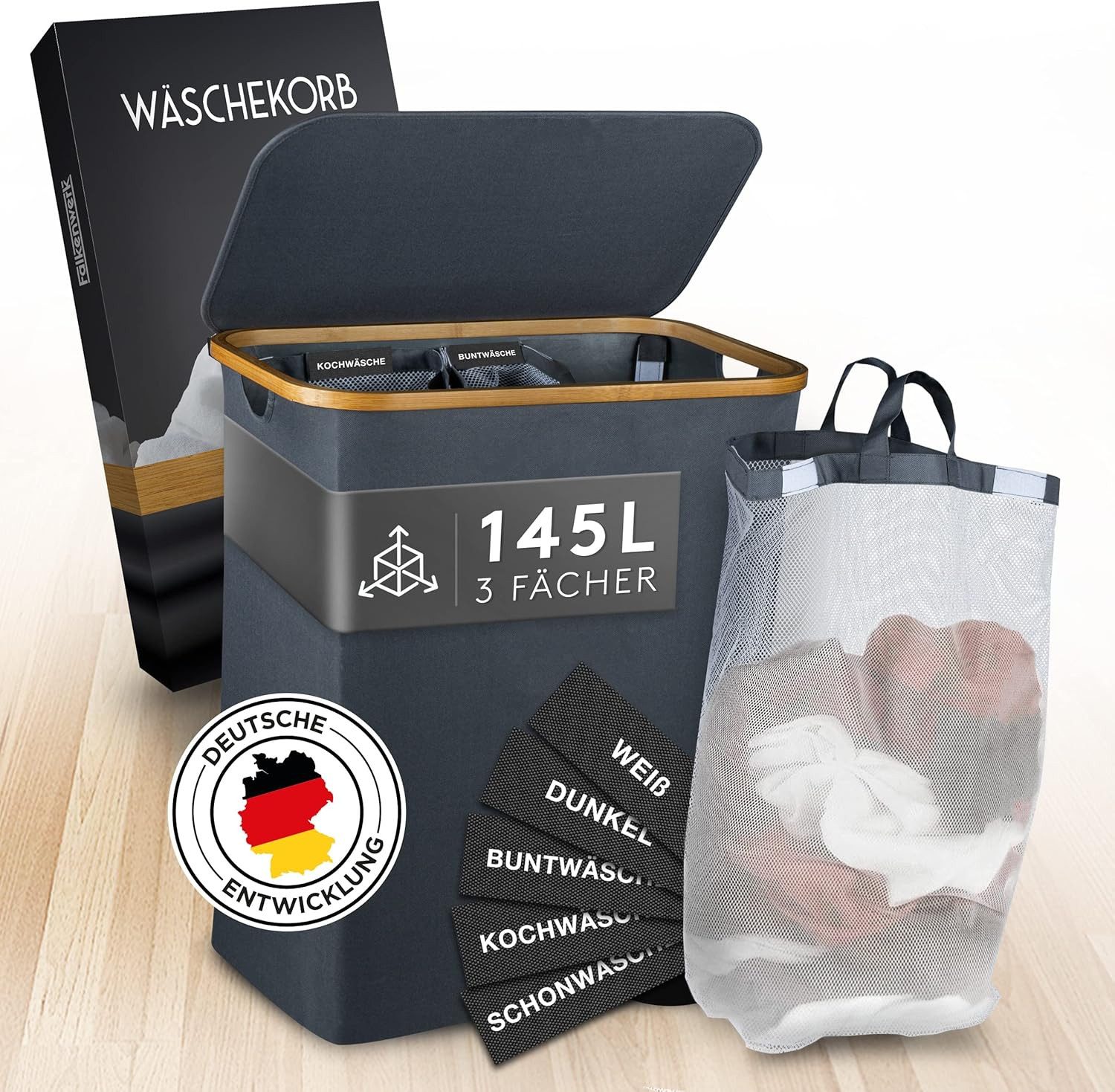 Falkenwerk Wäschekorb 3 Fächer Wäschesammler mit günstig online kaufen